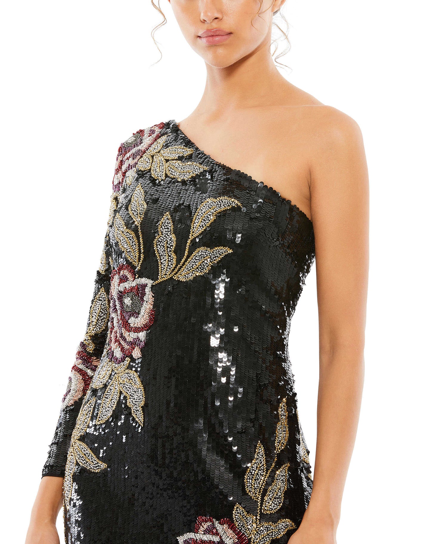 Embellished Asymmetrical Floral One Shoulder Gown | Sample | Sz. 4