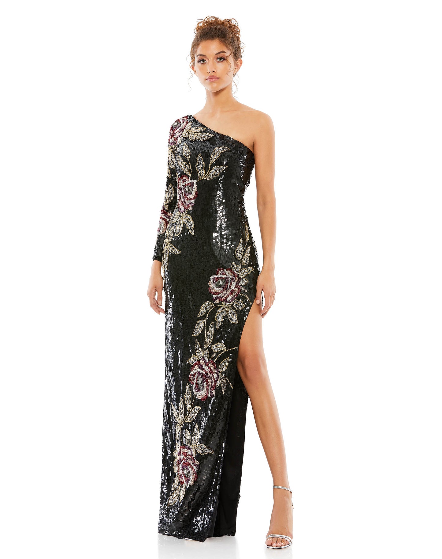 Embellished Asymmetrical Floral One Shoulder Gown | Sample | Sz. 4