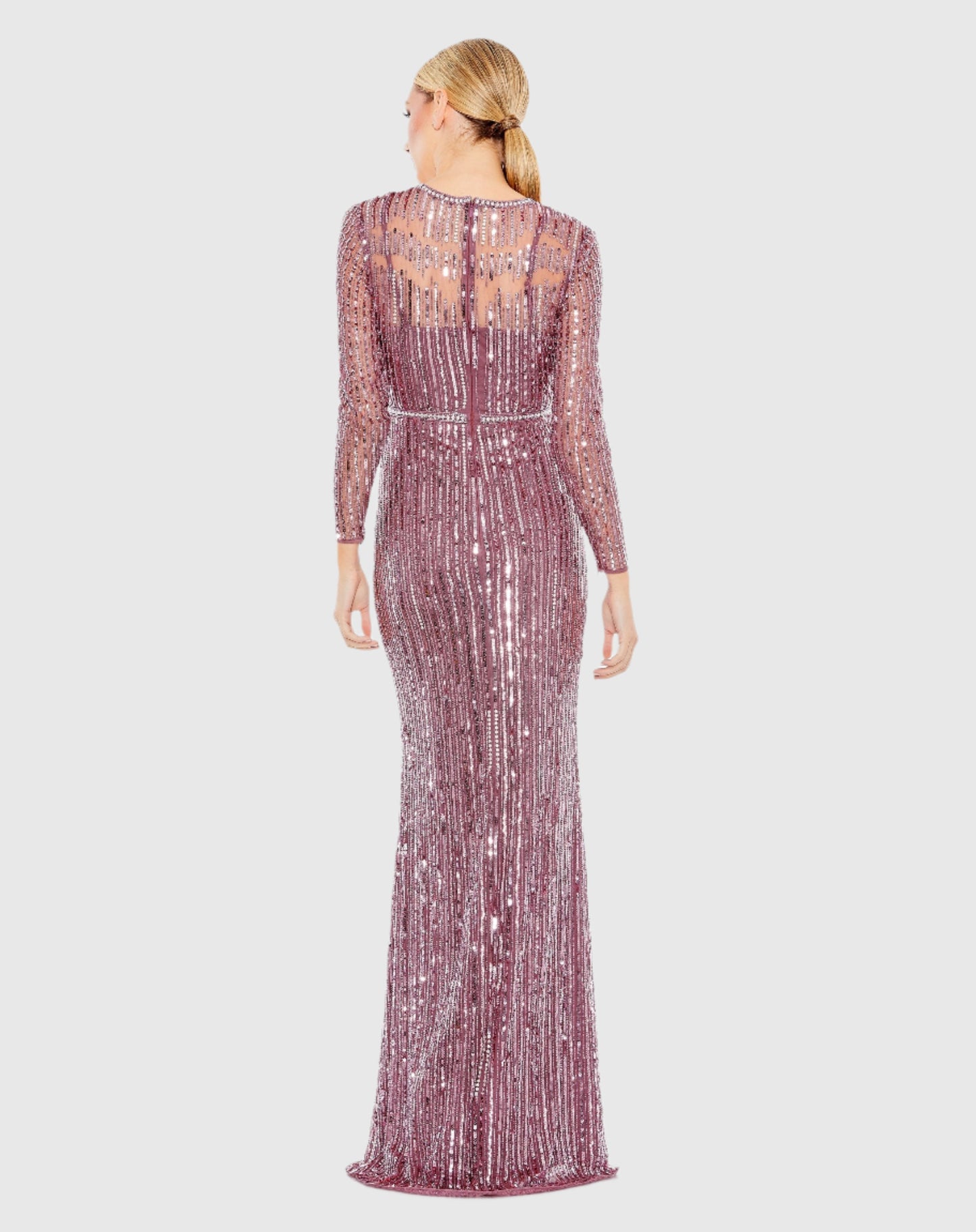 Sequined Illusion High Neck Long Sleeve Trumpet Gown