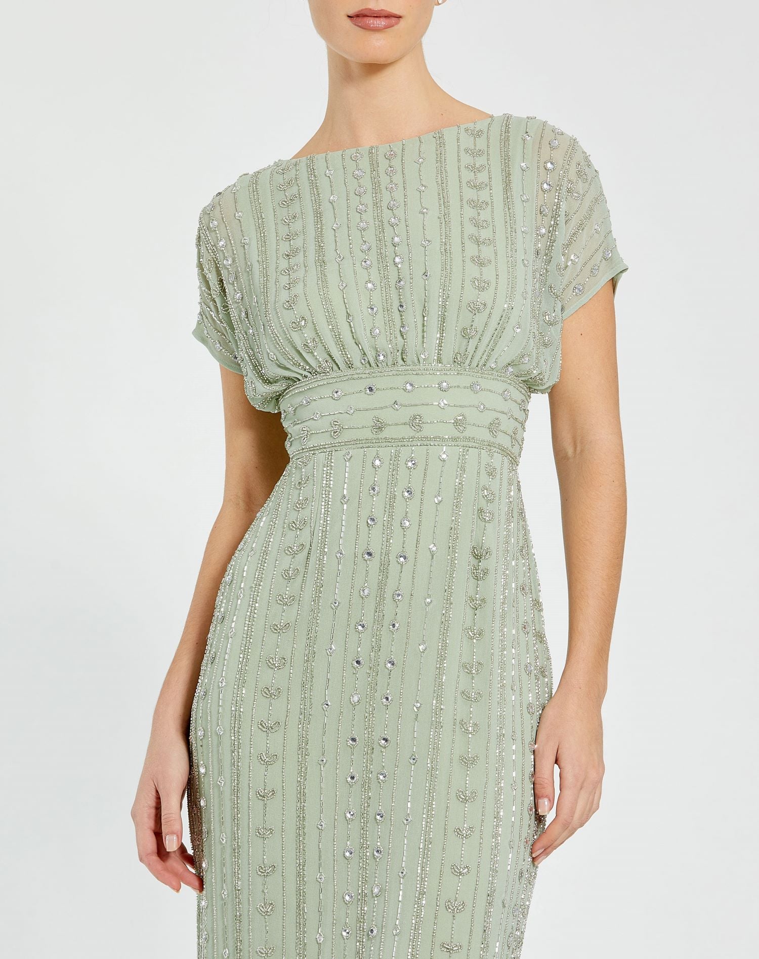 Beaded Cap Sleeve Column Midi Dress