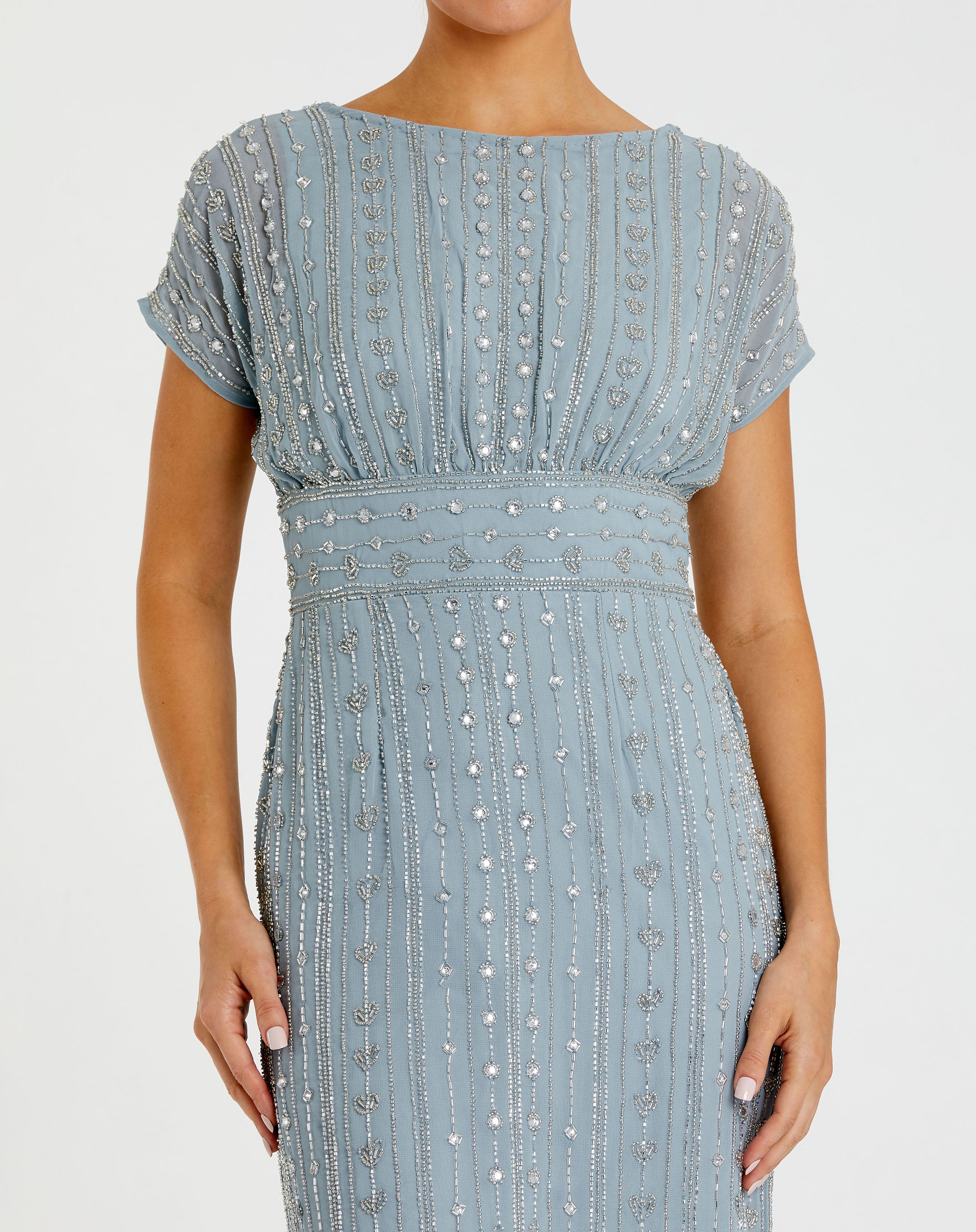 Beaded Cap Sleeve Column Midi Dress