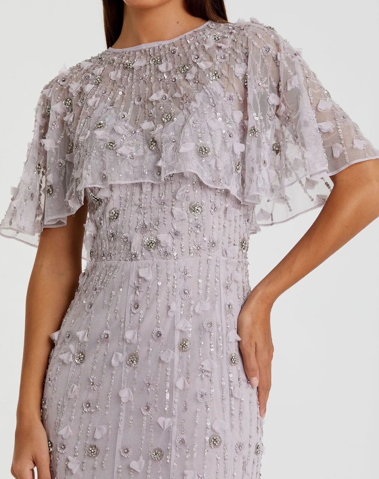 Mac Duggal Women's Embellished Illusion Cape-Sleeve Trumpet Gown - Vintage Lilac - Size 4 Mac Duggal Women's Embellished Illusion Cape-Sleeve Trumpet Gown - Vintage Lilac - Size 4