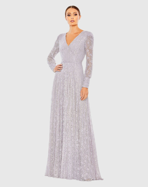 Light Purple Beaded Lace Long Sleeve Wrap Over Gown - FINAL SALE