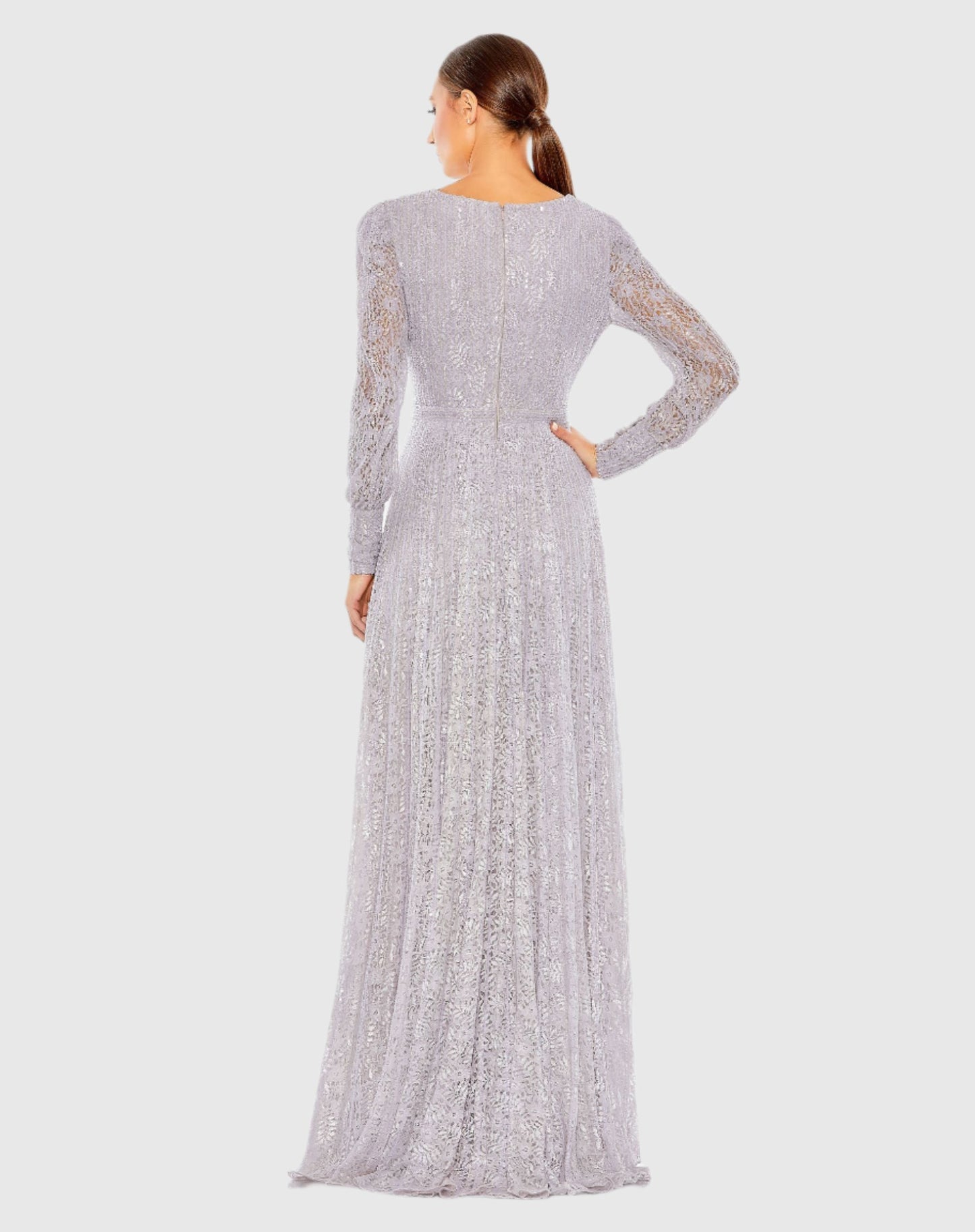 Light Purple Beaded Lace Long Sleeve Wrap Over Gown - FINAL SALE