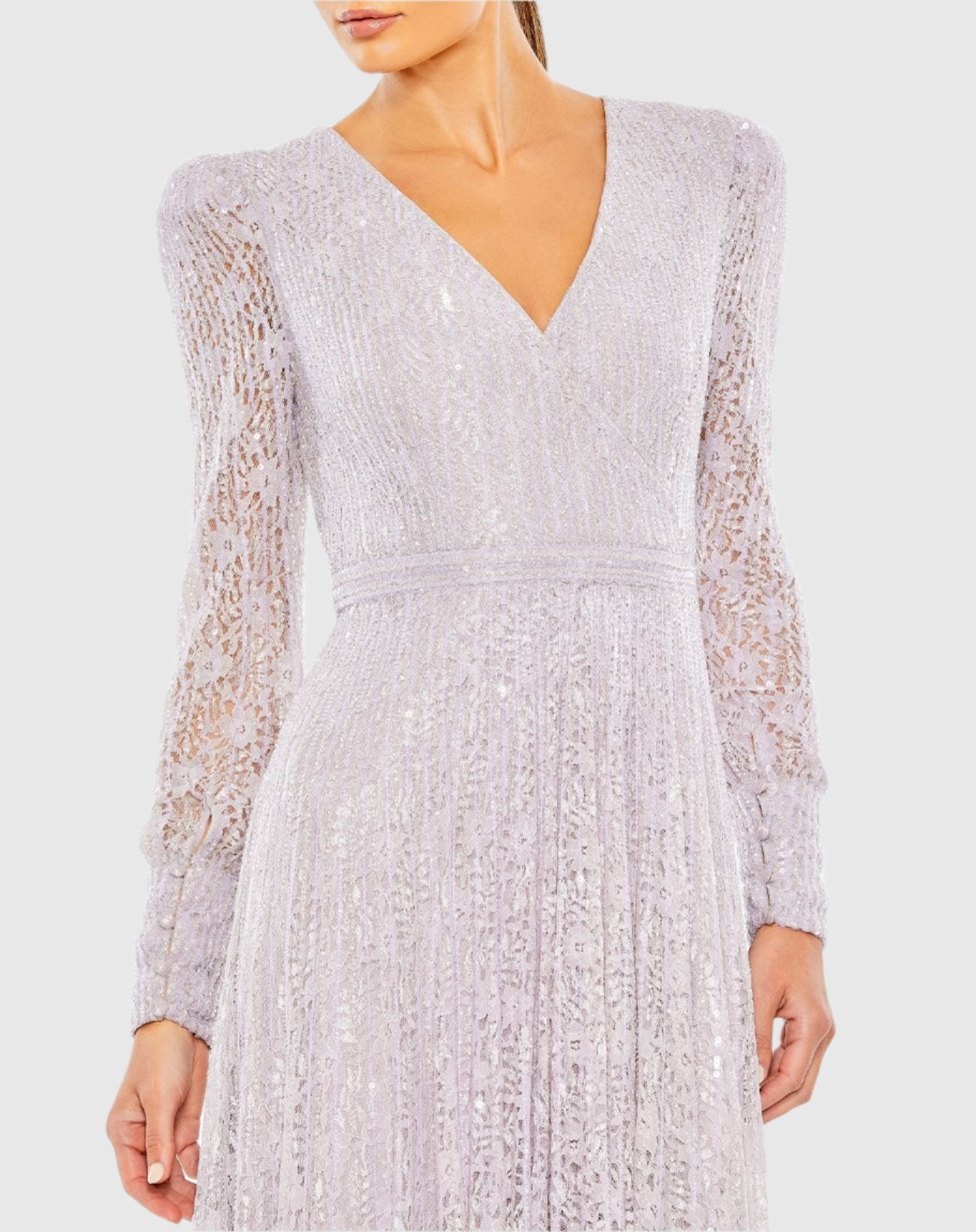 Light Purple Beaded Lace Long Sleeve Wrap Over Gown- FINAL SALE