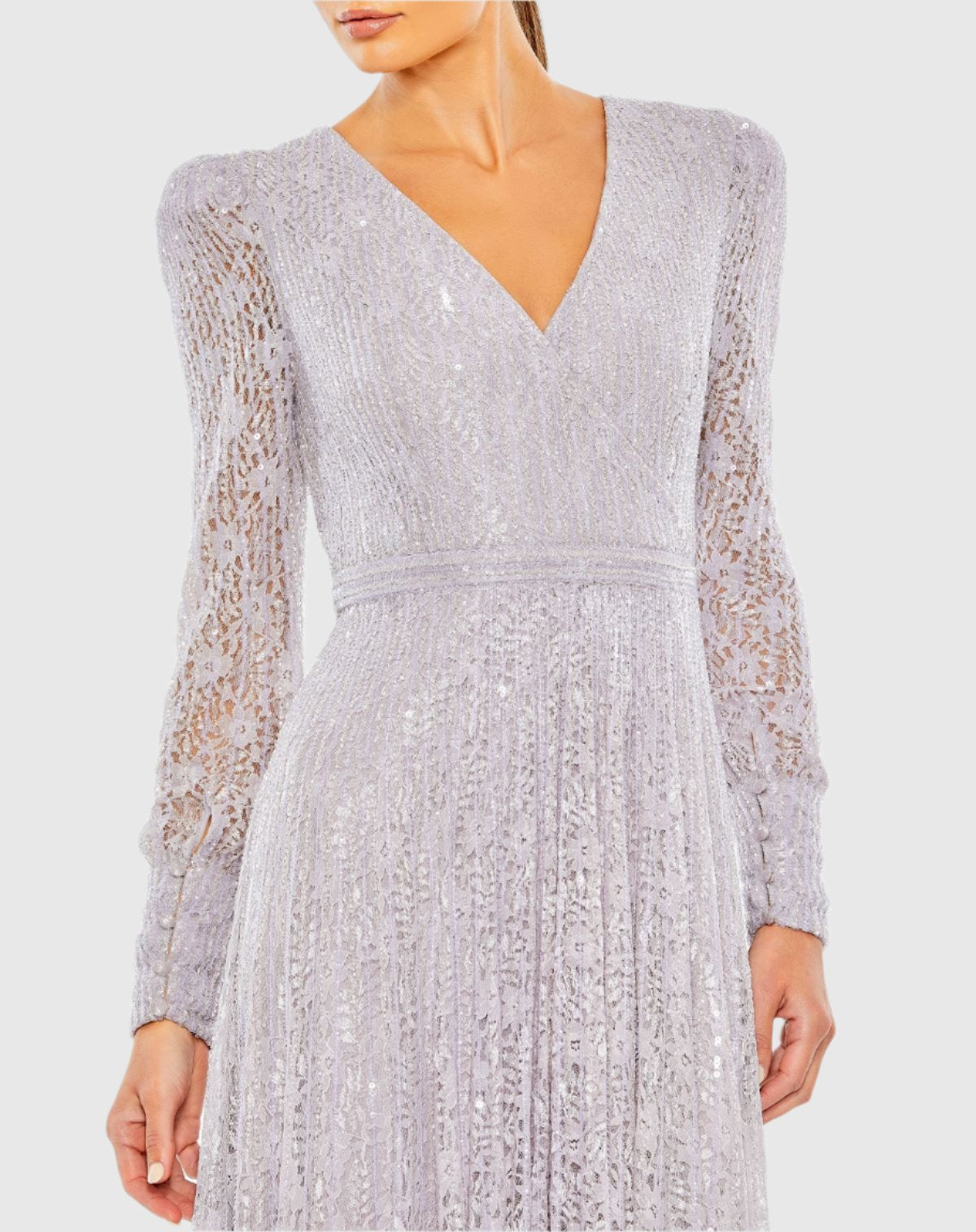 Light Purple Beaded Lace Long Sleeve Wrap Over Gown - FINAL SALE