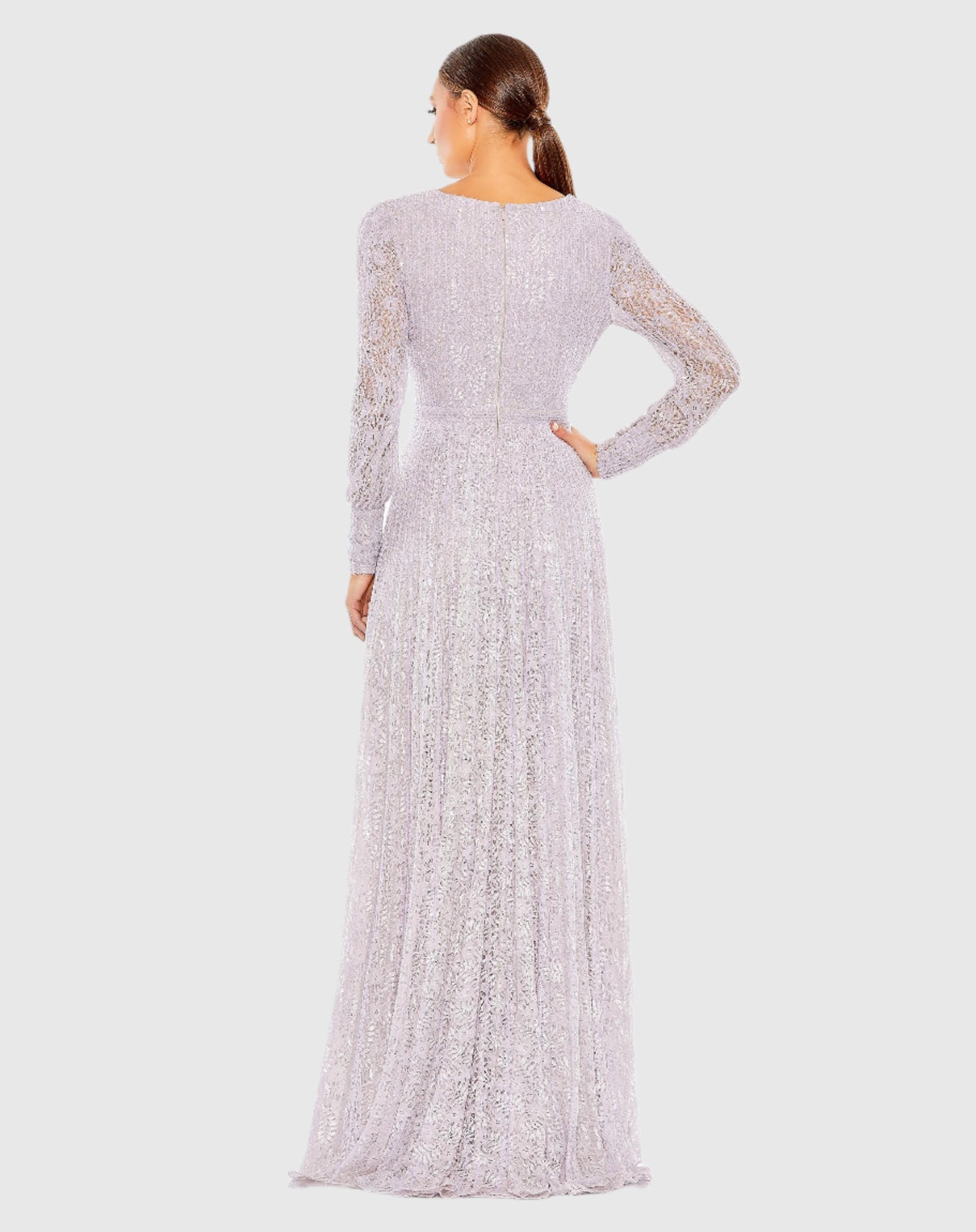 Light Purple Beaded Lace Long Sleeve Wrap Over Gown- FINAL SALE