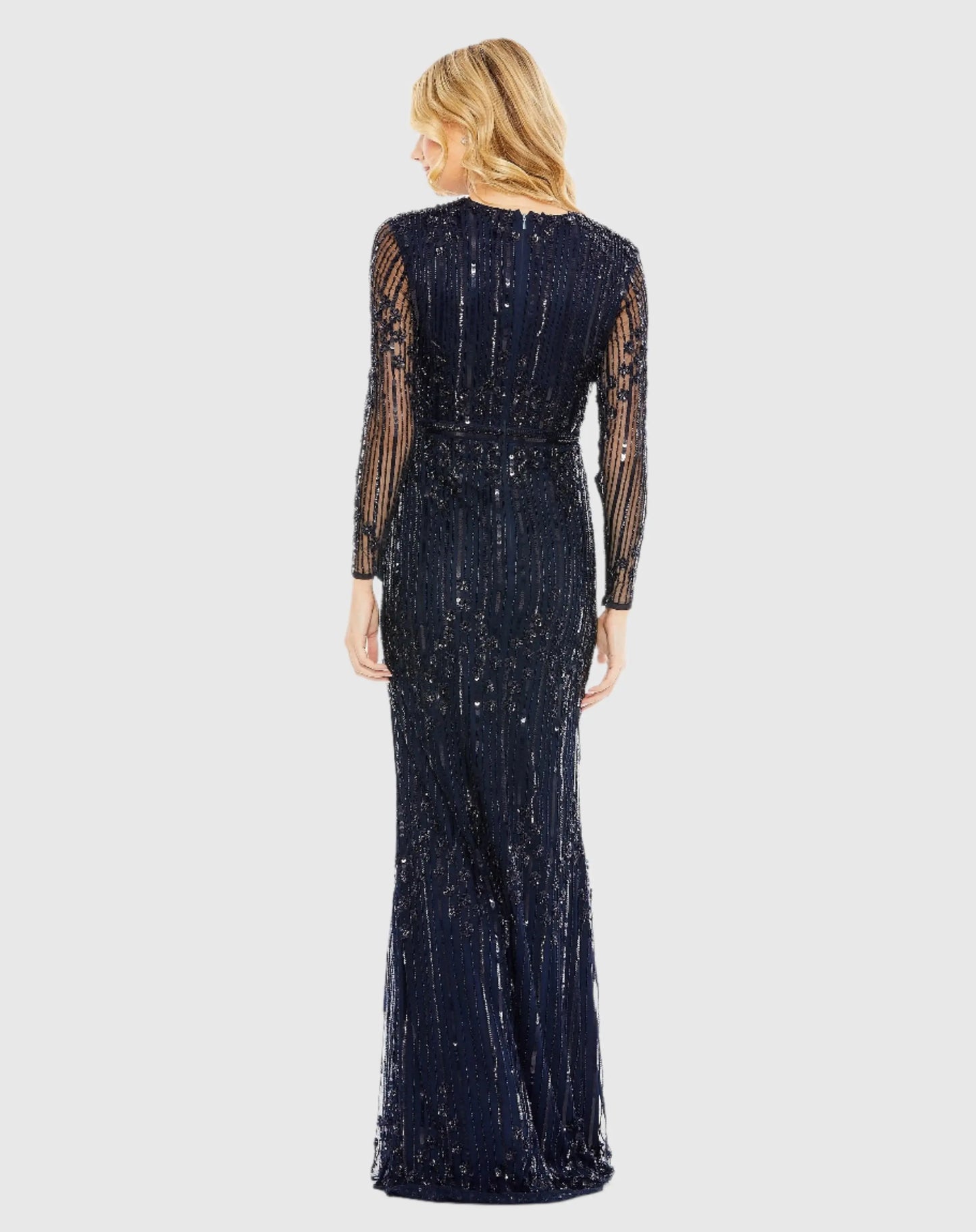 Embellished Long Sleeve Column Gown - Mac Duggal