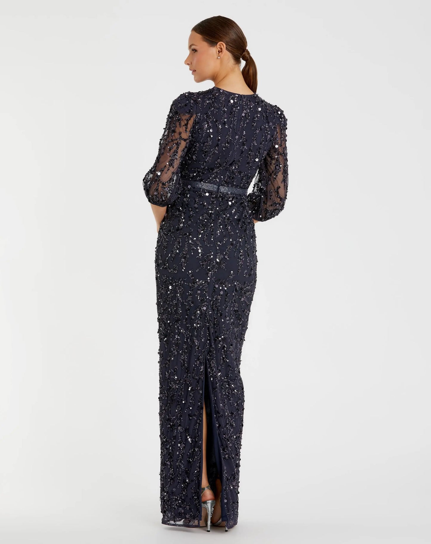 Sequined Elbow Sleeve Gown - Mac Duggal