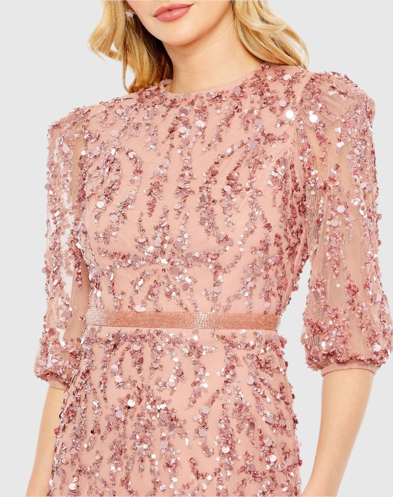 Sequined Elbow Sleeve Gown