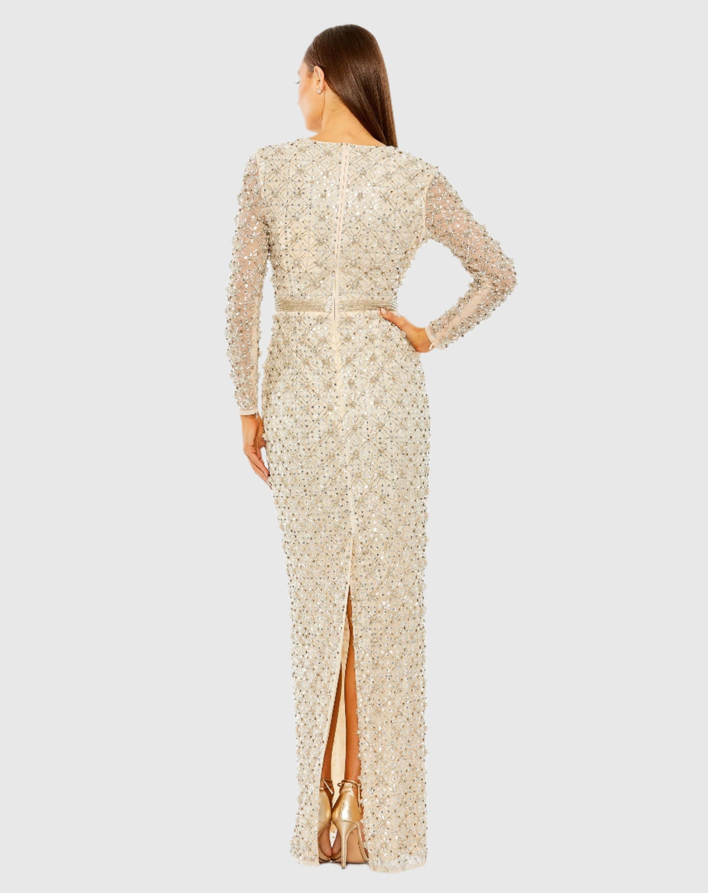 Long Sleeve High Neck Beaded Gown