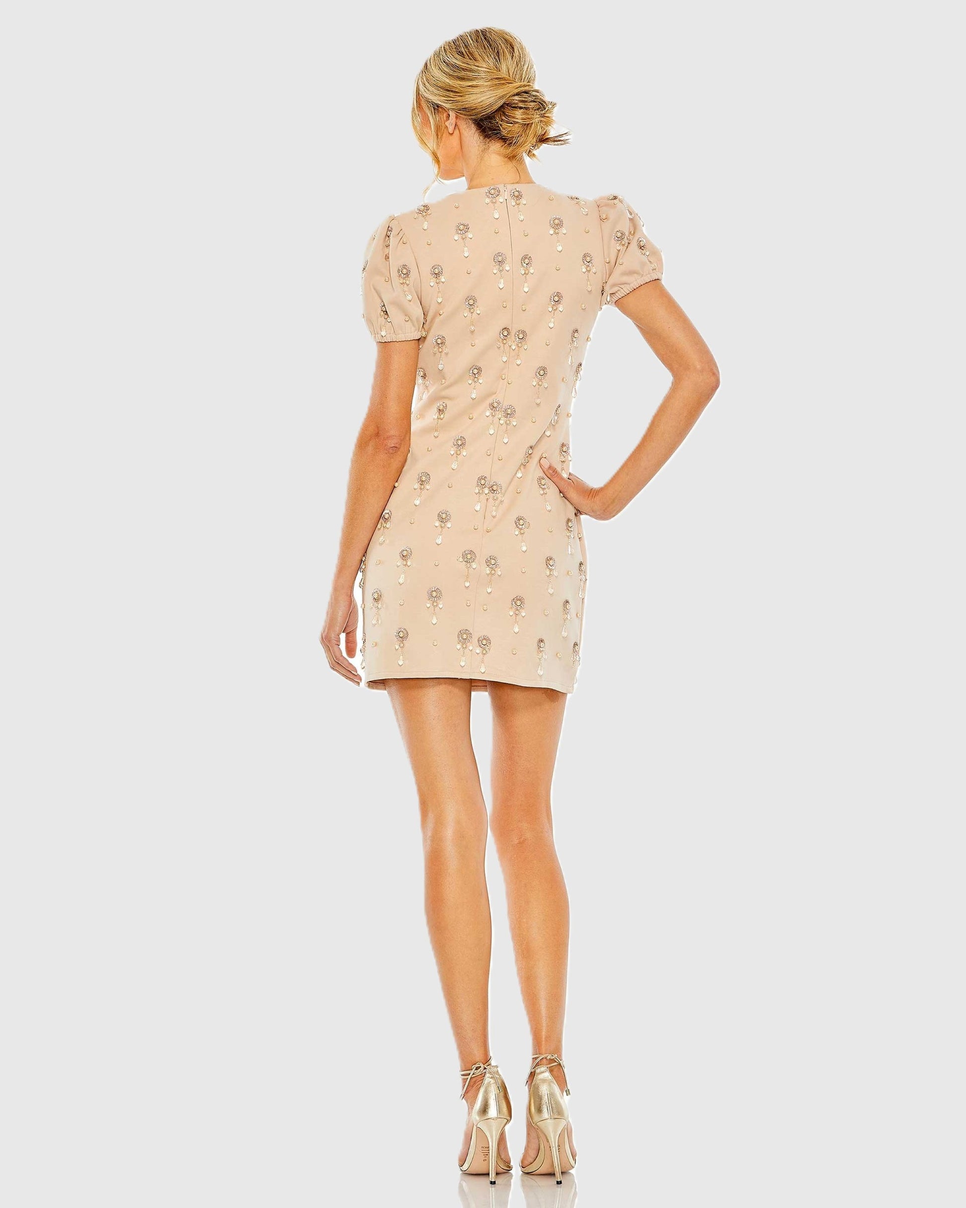 beige dress short Stella Beige Long Sleeve Mini Dress
