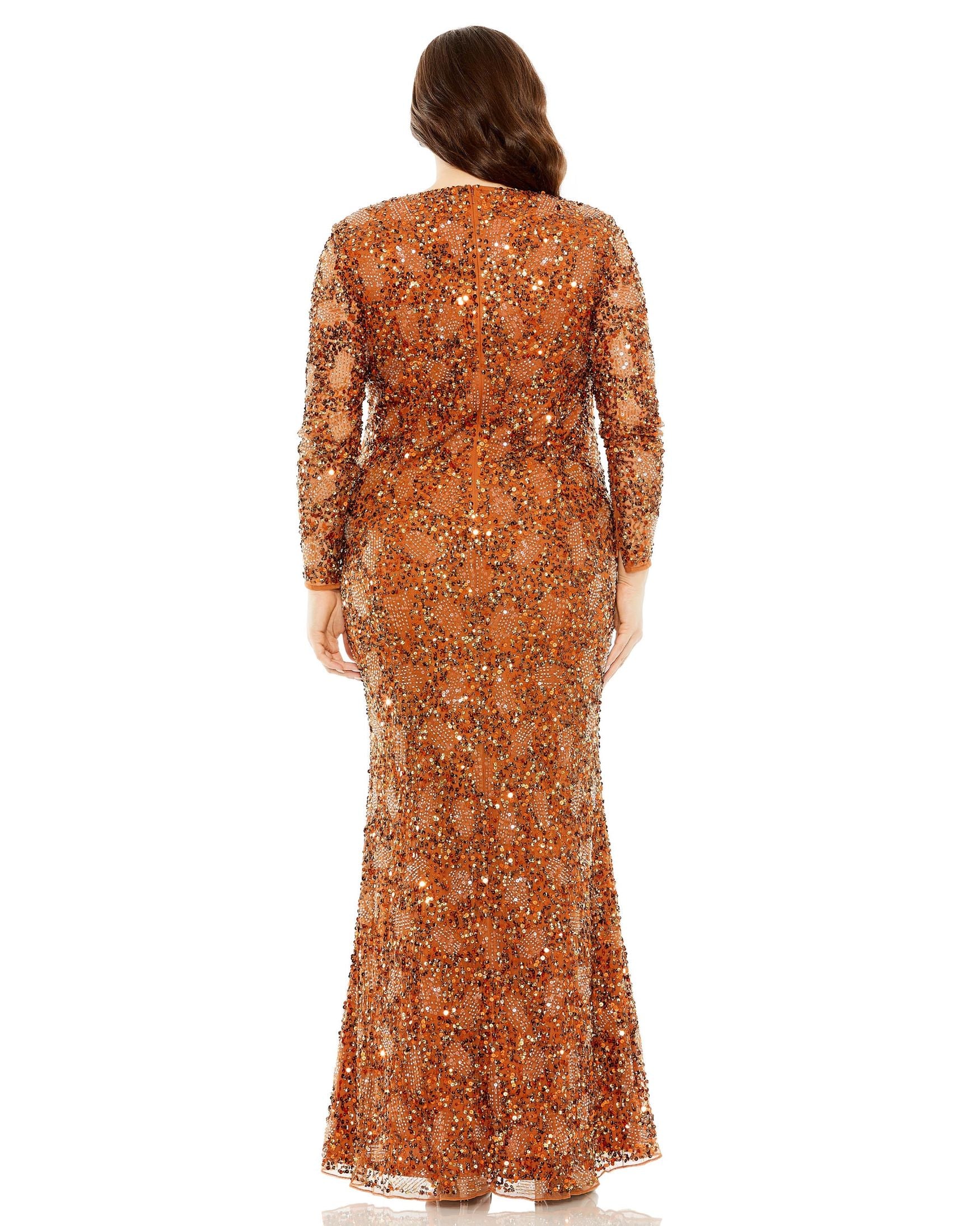V Neck Embellished Long Sleeve Gown | Sample | Sz. 14W