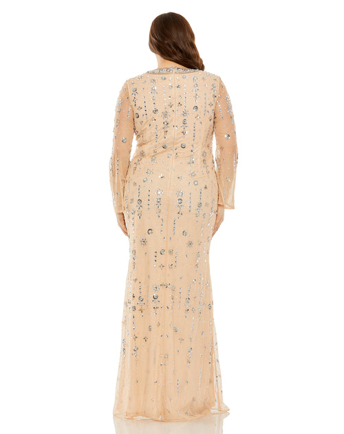 High Neck Long Sleeve Beaded Gown | Sample | Sz. 14W