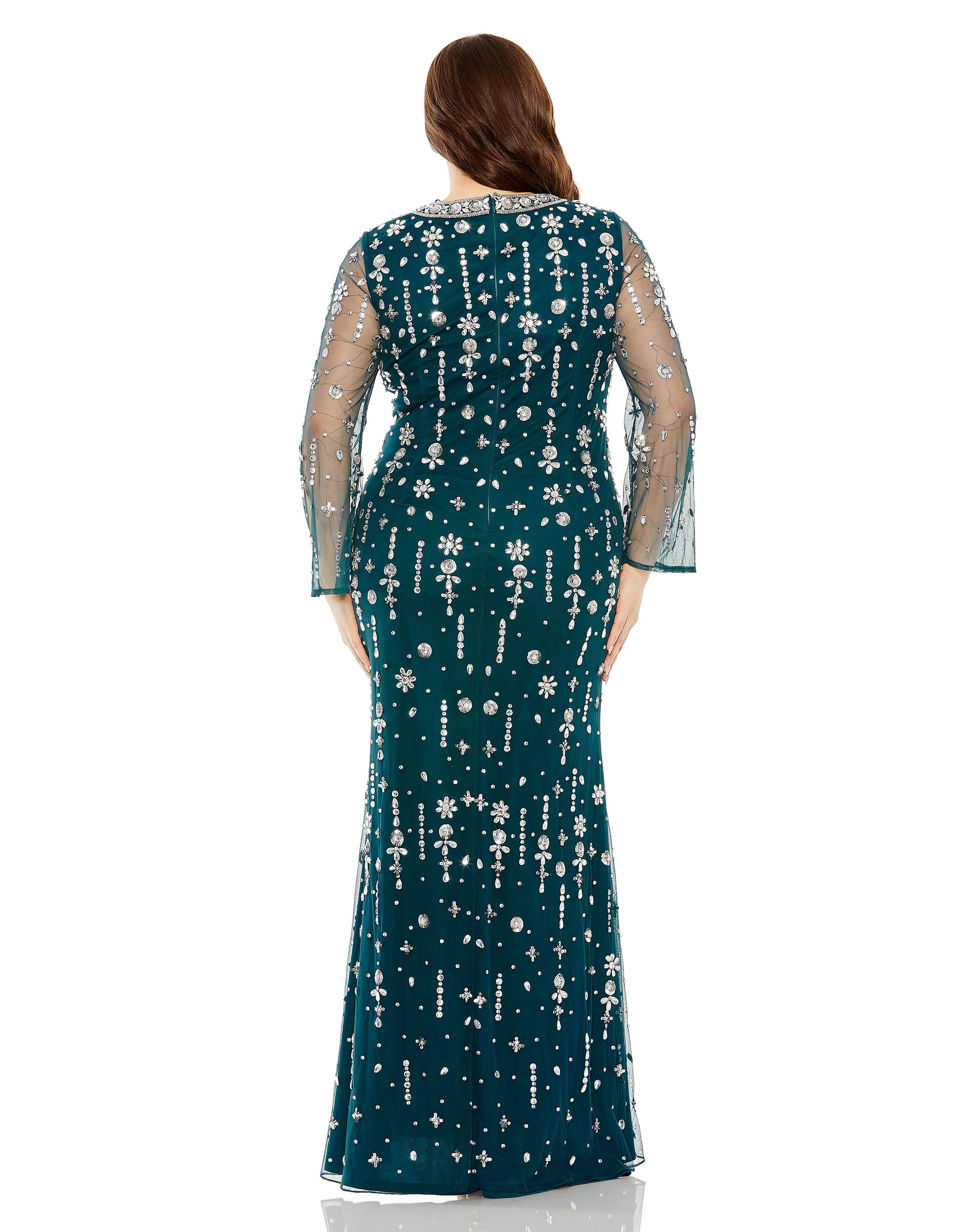 High Neck Long Sleeve Beaded Gown | Sample | Sz. 14W