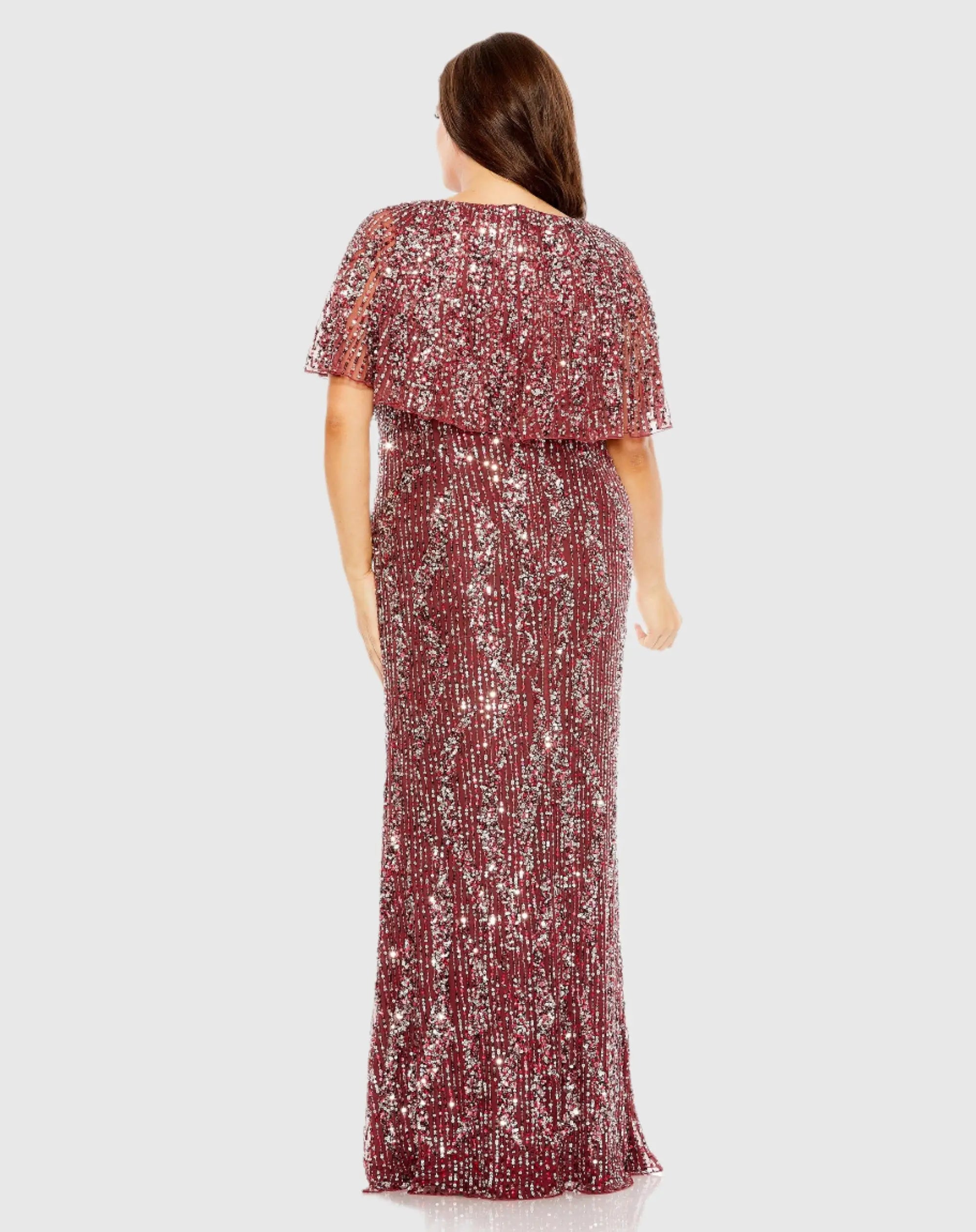 Purple High Neck Column Gown with Cape - Mac Duggal