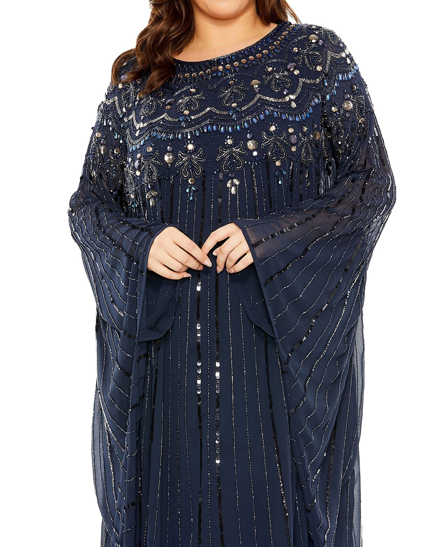 Embellished Long Sleeve Trapeze Gown