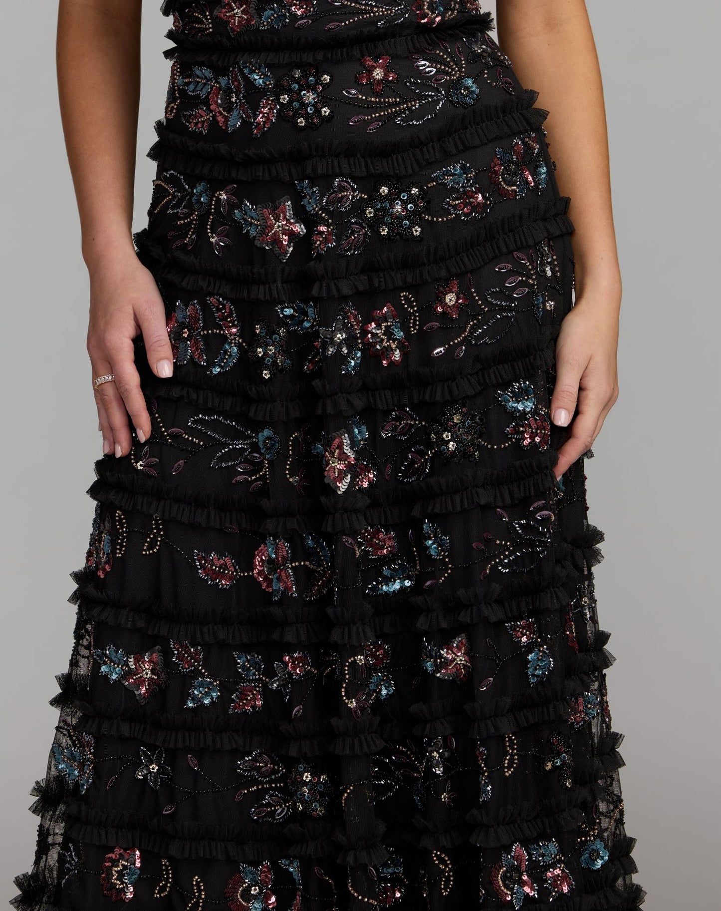 Black Strapless Micro Ruffle Midi Dress - Mac Duggal