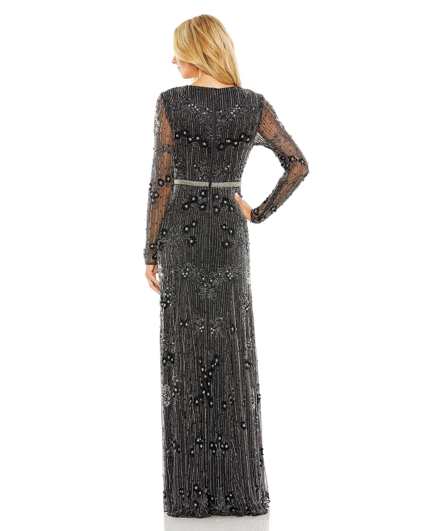 V-Neck Long Sleeve Embellished Gown | Sample | Sz. 2