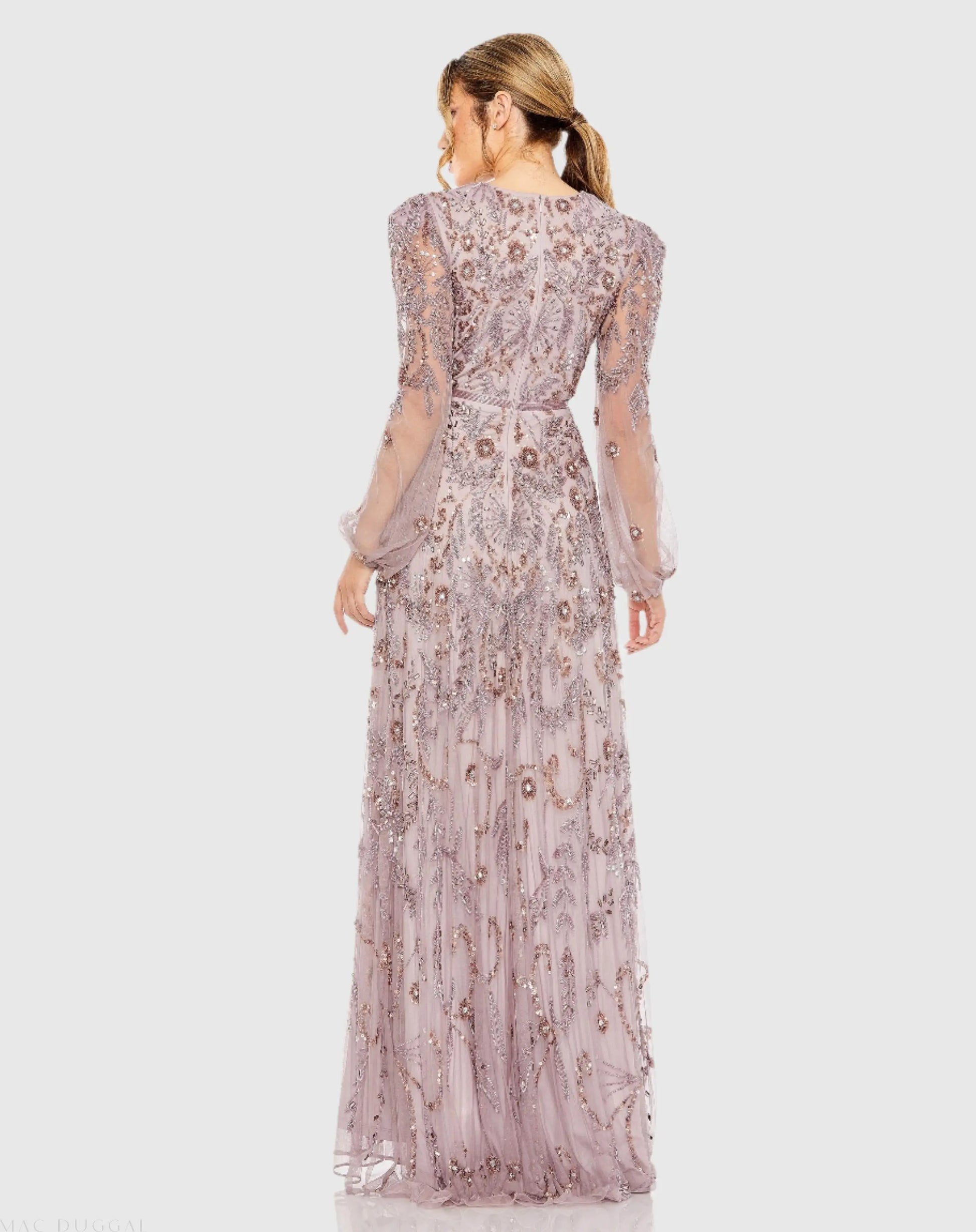Purple Puff Sleeve Embellished A Line Gown - Mac Duggal Purple Puff Sleeve Embellished A Line Gown - Mac Duggal
