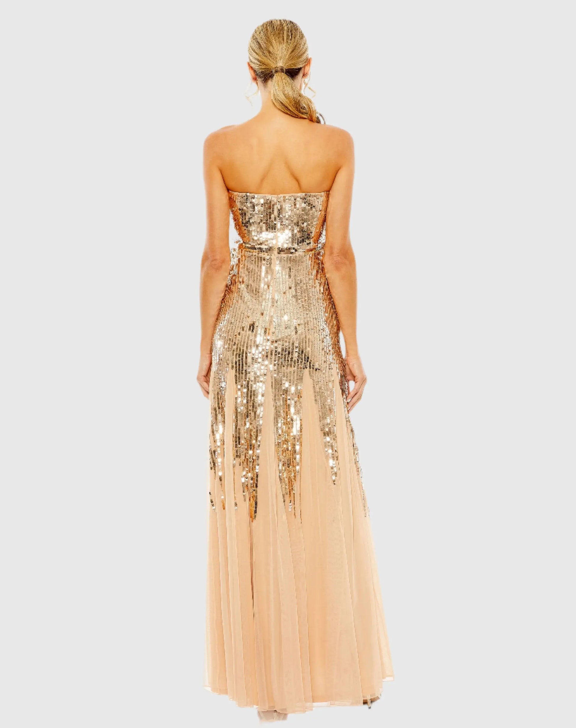 Mac Duggal - Gold Sleeveless Sequin Mesh Gown - US 12 Mac Duggal - Gold Sleeveless Sequin Mesh Gown - US 12