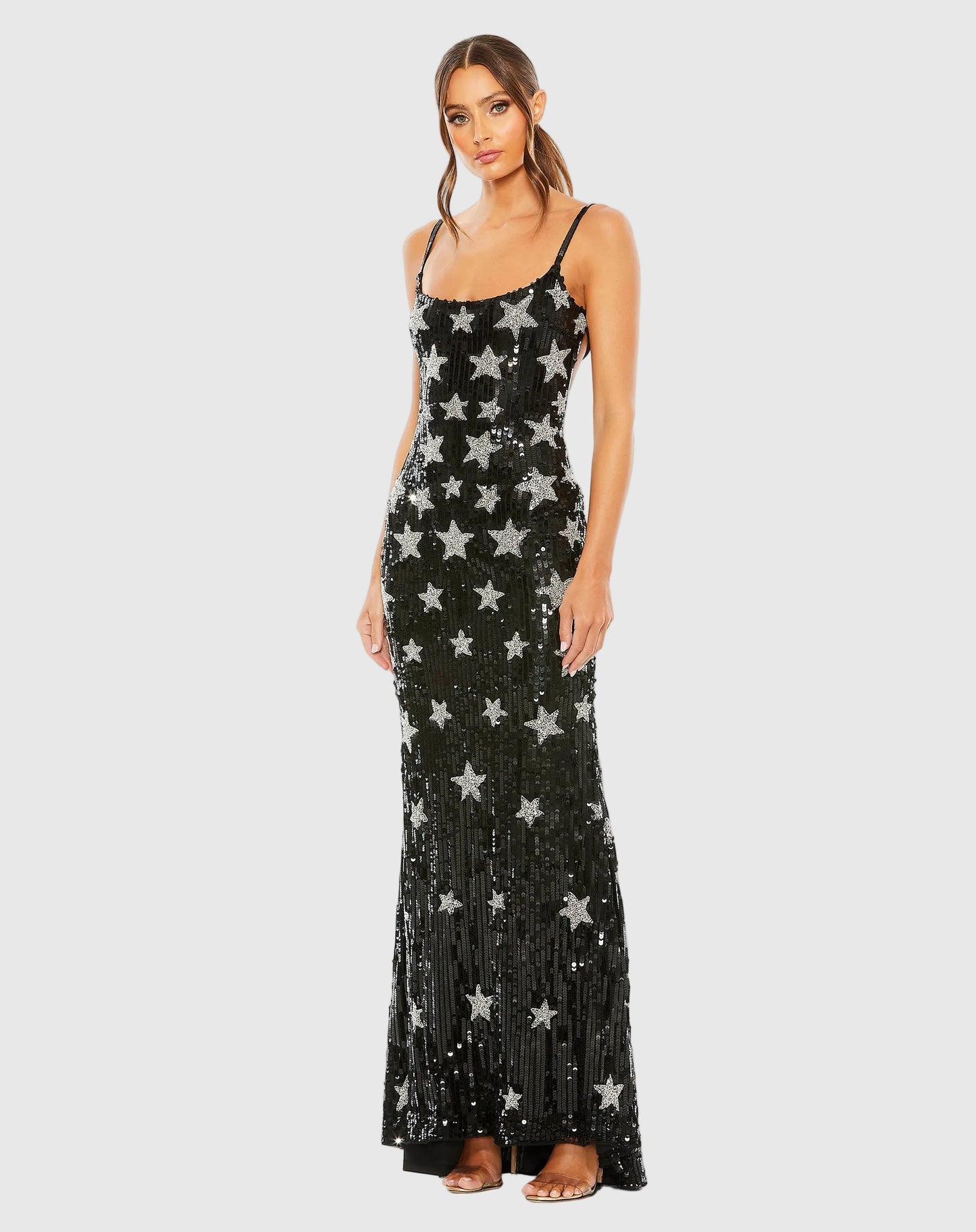 Black Star Embellished Sleeveless Sequin Gown - Mac Duggal