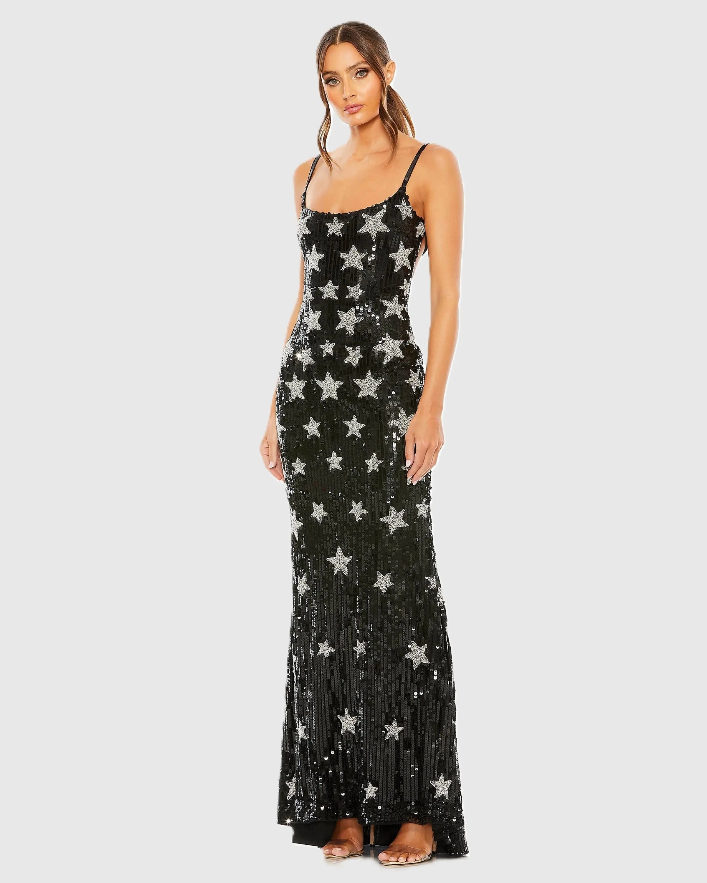 Black Star Embellished Sleeveless Sequin Gown - Mac Duggal