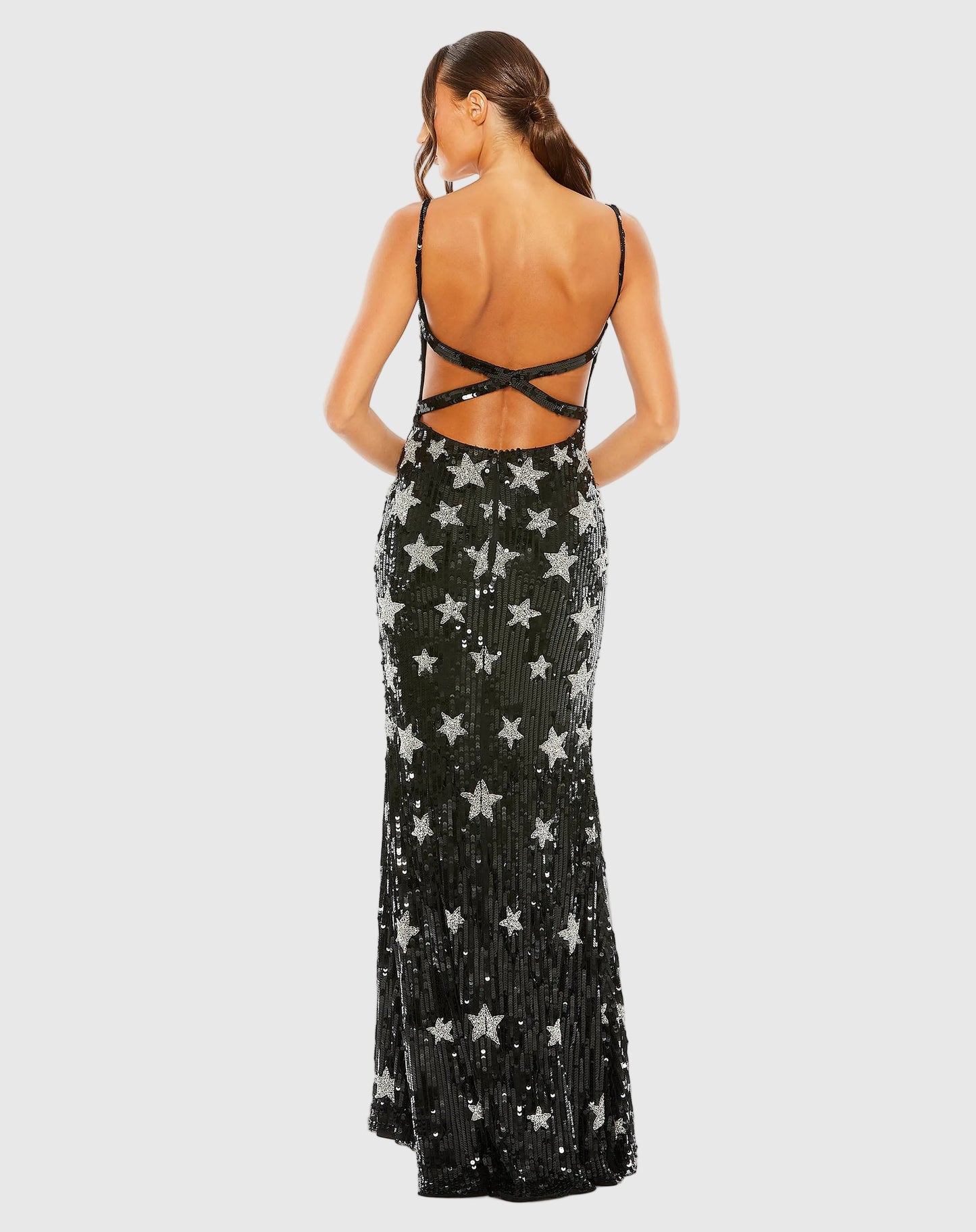 Black Star Embellished Sleeveless Sequin Gown - Mac Duggal