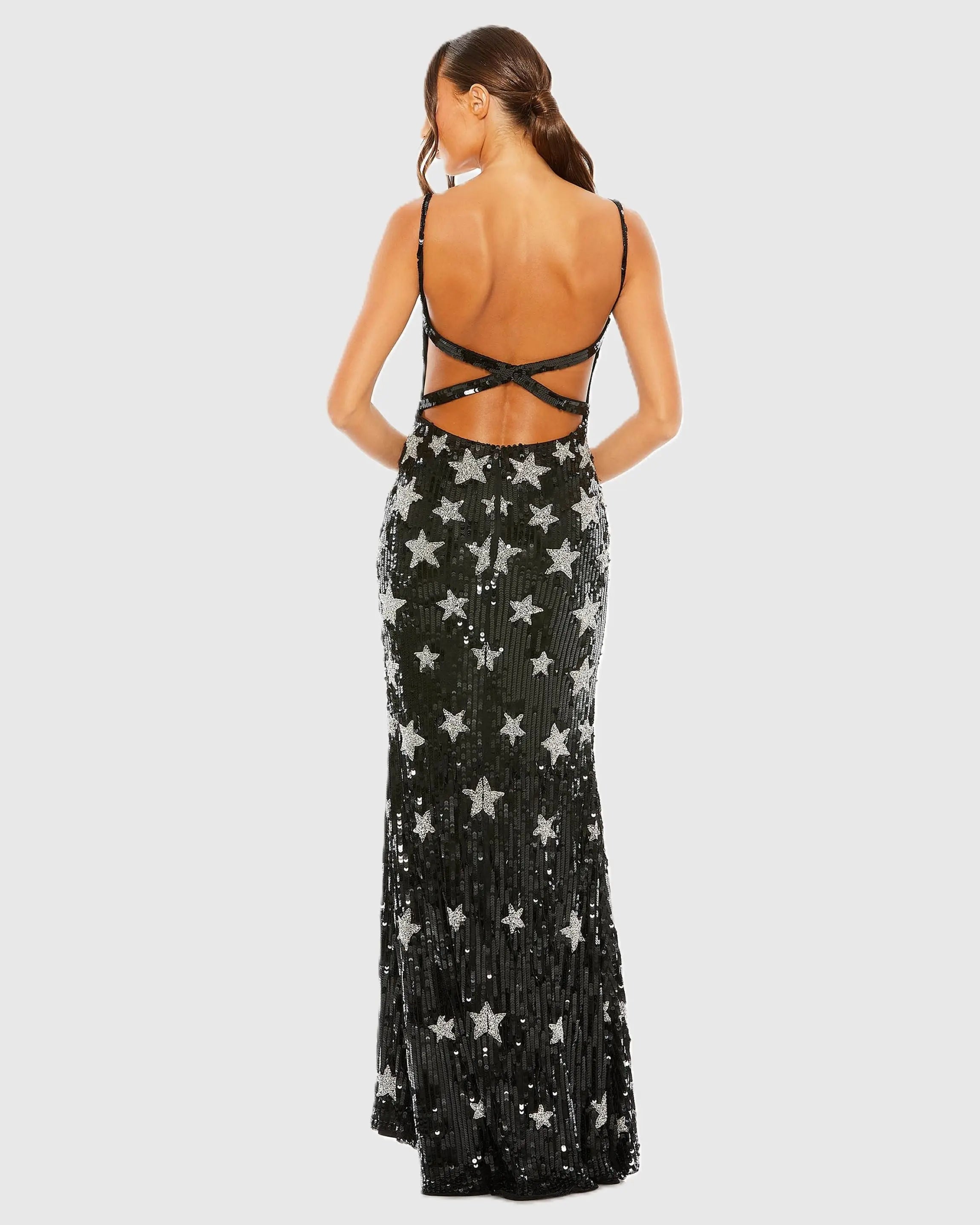Black Star Embellished Sleeveless Sequin Gown - Mac Duggal