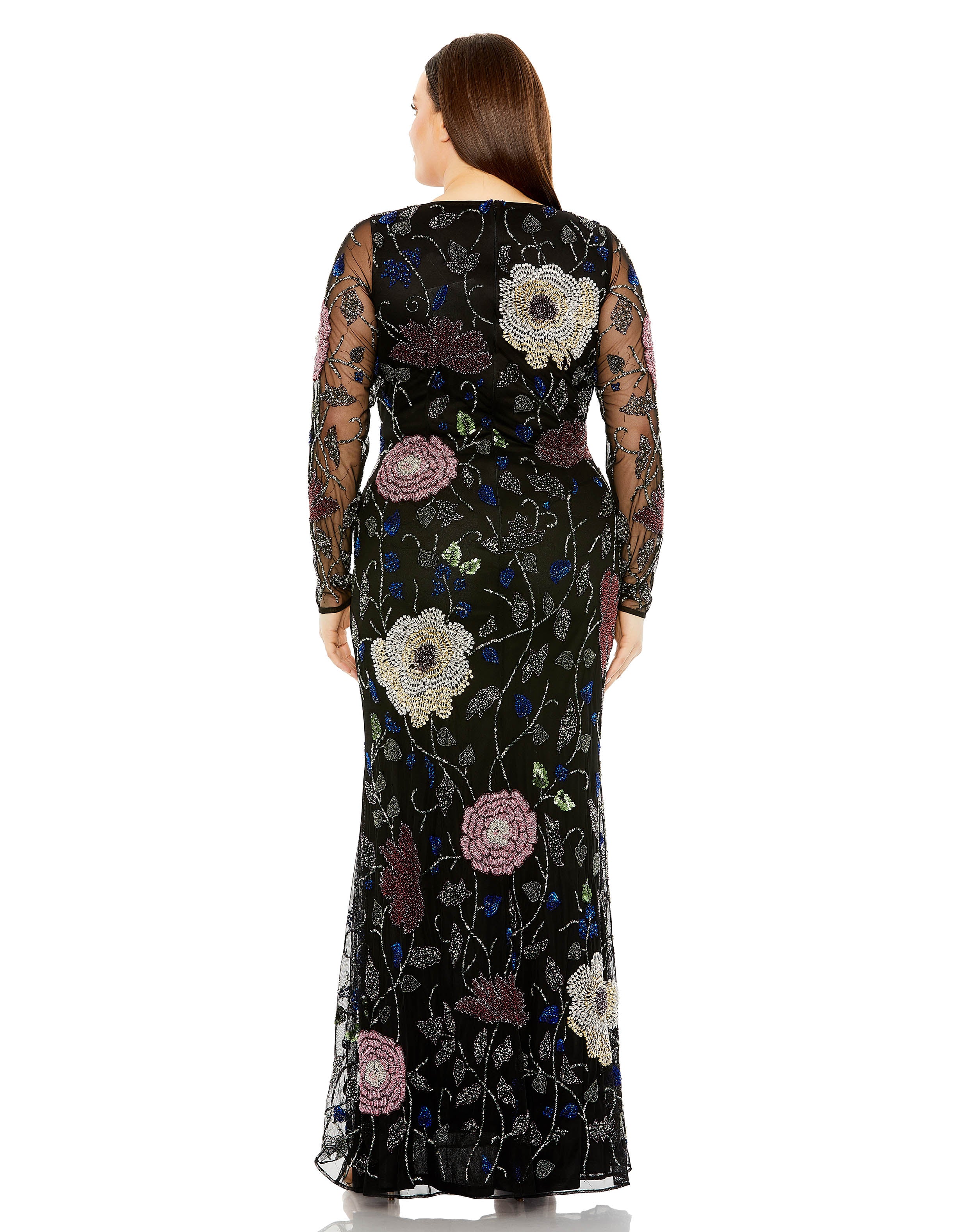 Long Sleeve High Neck Floral Embroidered Gown