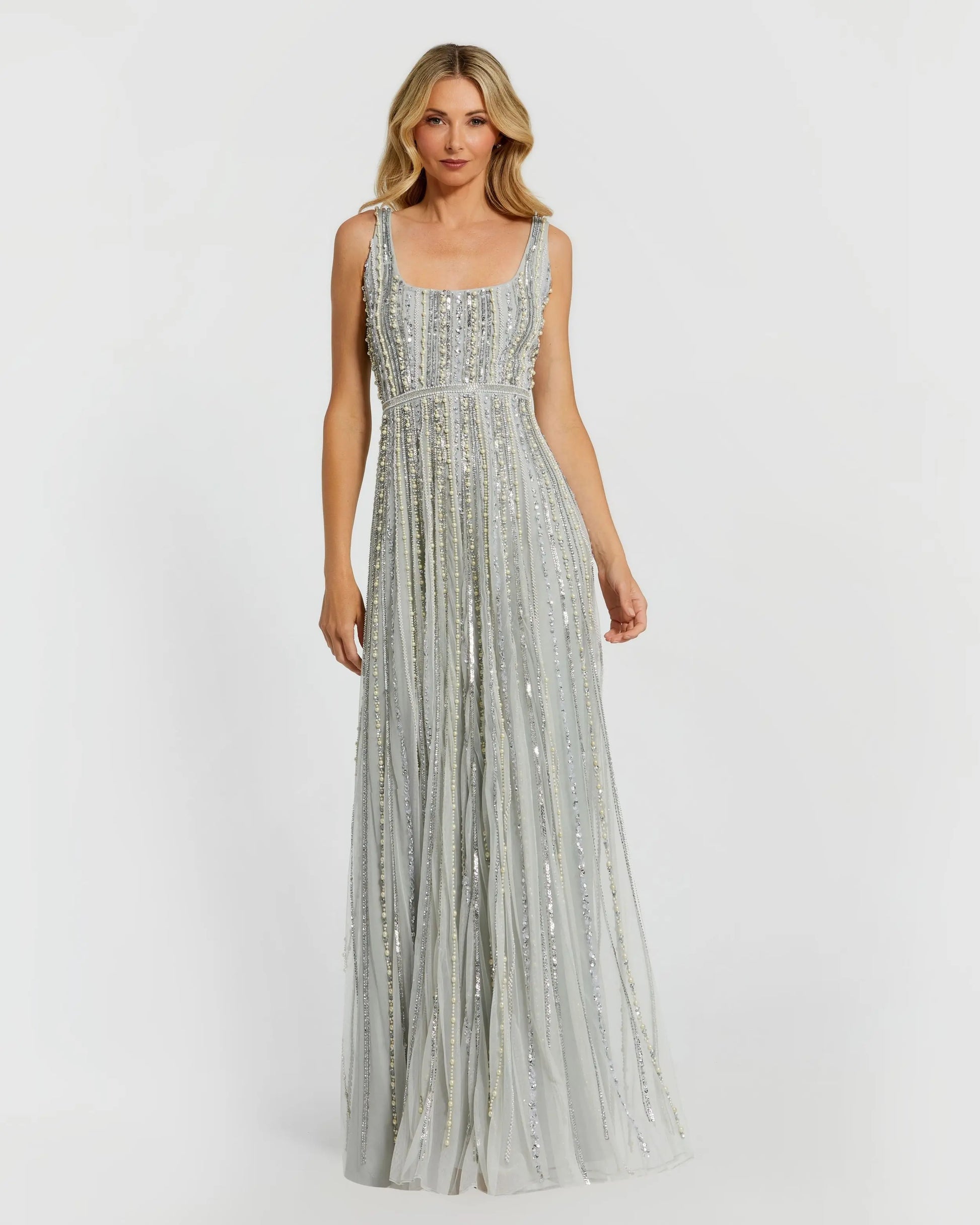 Mac Duggal Women's Scoop Neck A-Line Gown with Striped Beading - Powder Blue Mac Duggal Women's Scoop Neck A-Line Gown with Striped Beading - Powder Blue