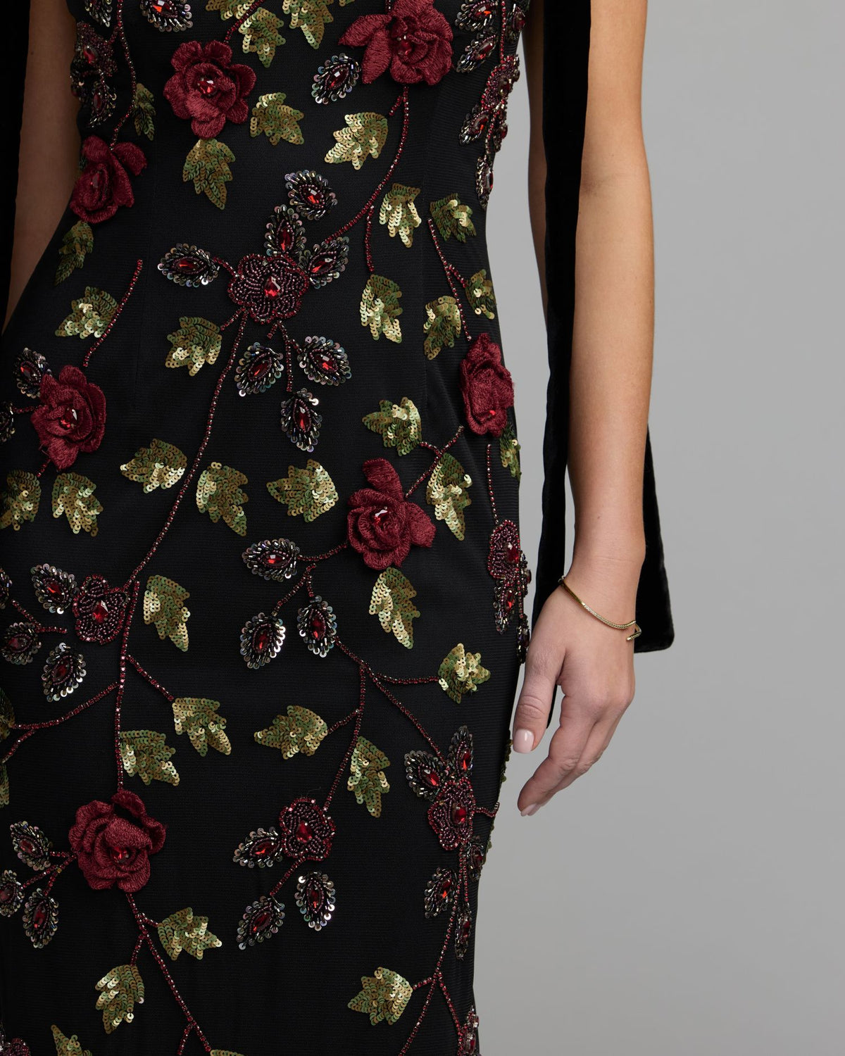 Black Red 3D Floral Embellished Gown with Velvet Bows Mac Duggal