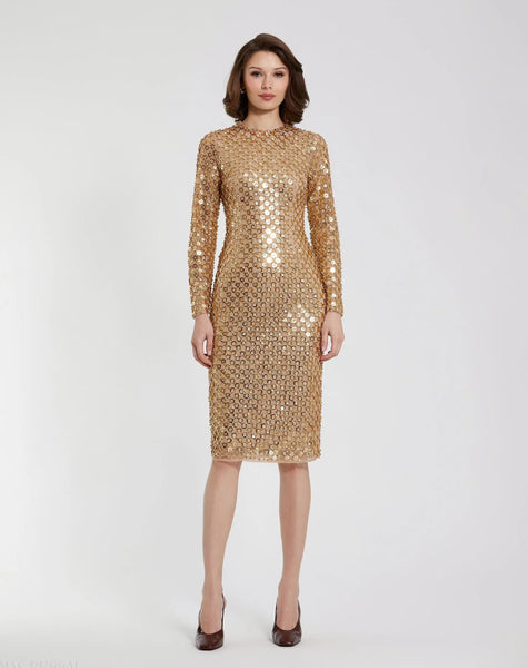 gold long sleeve bodycon dress Beaded Georgette Fitted Midi Women's Wide US Size:7.5W Maternity Jjshouse Champagne Dress HYDEXCESS_14126 Bodycon sequin Mini Length Fully lined