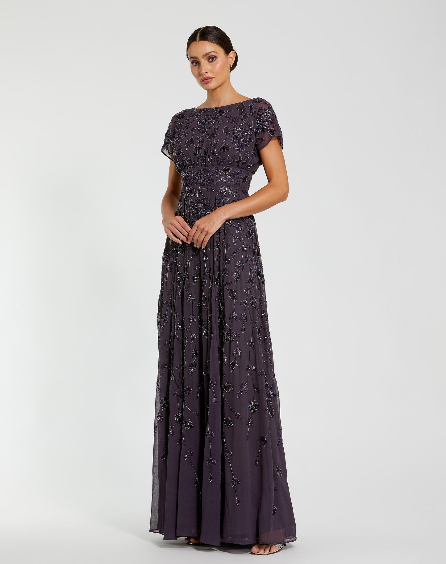 Purple Embellished Georgette A-Line Gown - Mac Duggal