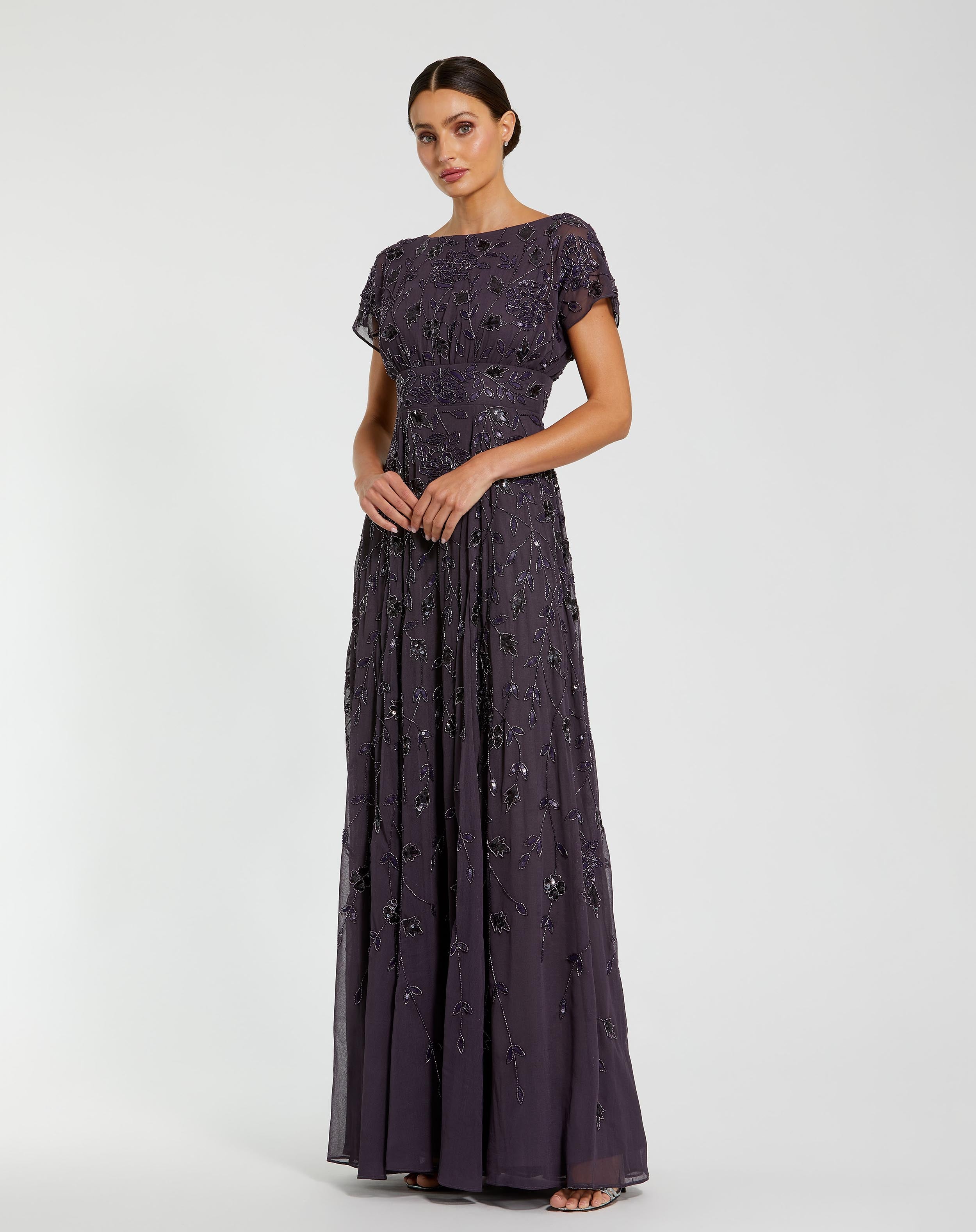 Purple Embellished Georgette A-Line Gown - Mac Duggal