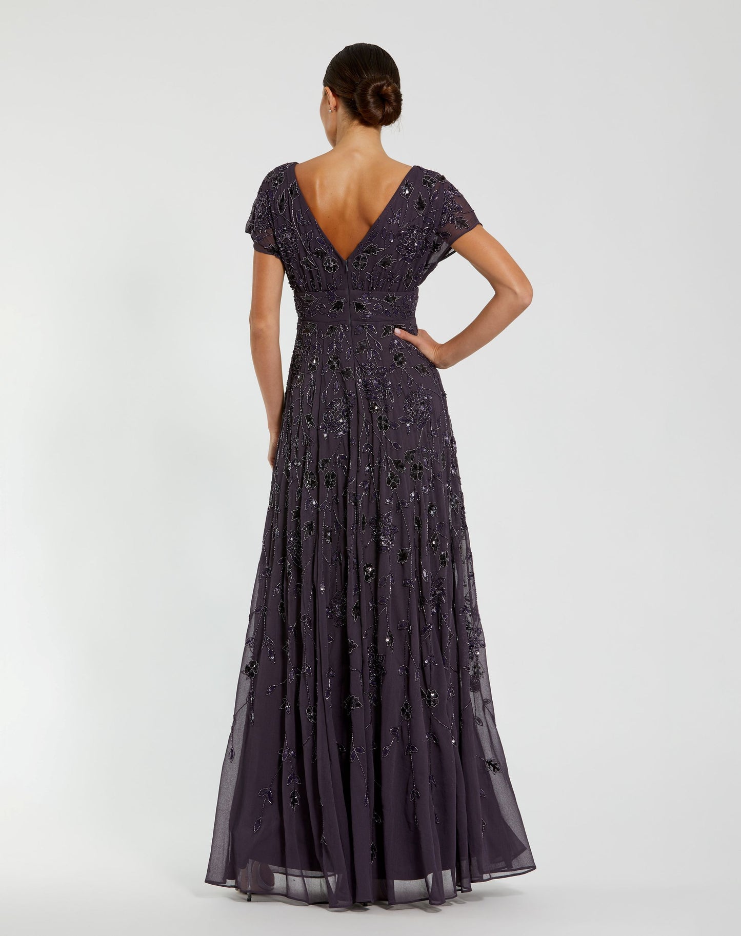 Purple Embellished Georgette A-Line Gown - Mac Duggal