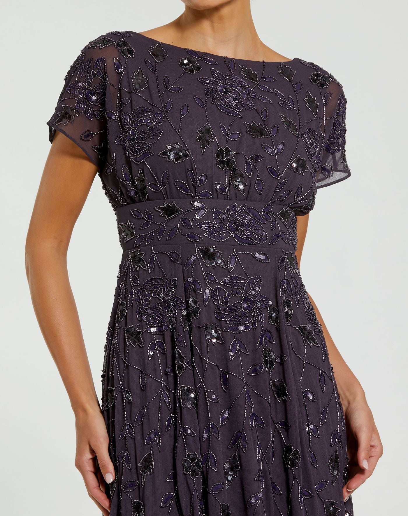 Purple Embellished Georgette A-Line Gown - Mac Duggal