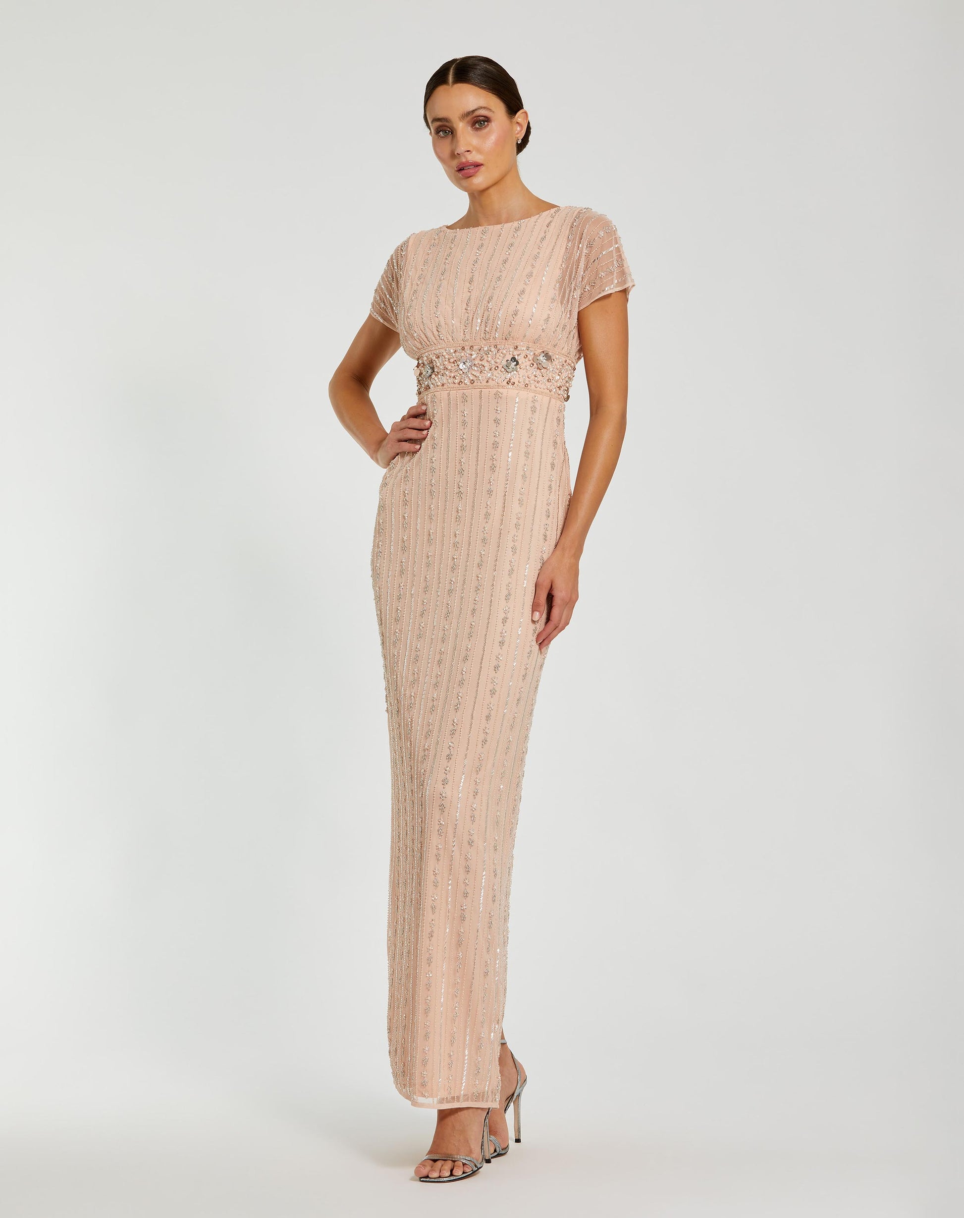 Light Pink Beaded Blouson Column Gown Mac Duggal