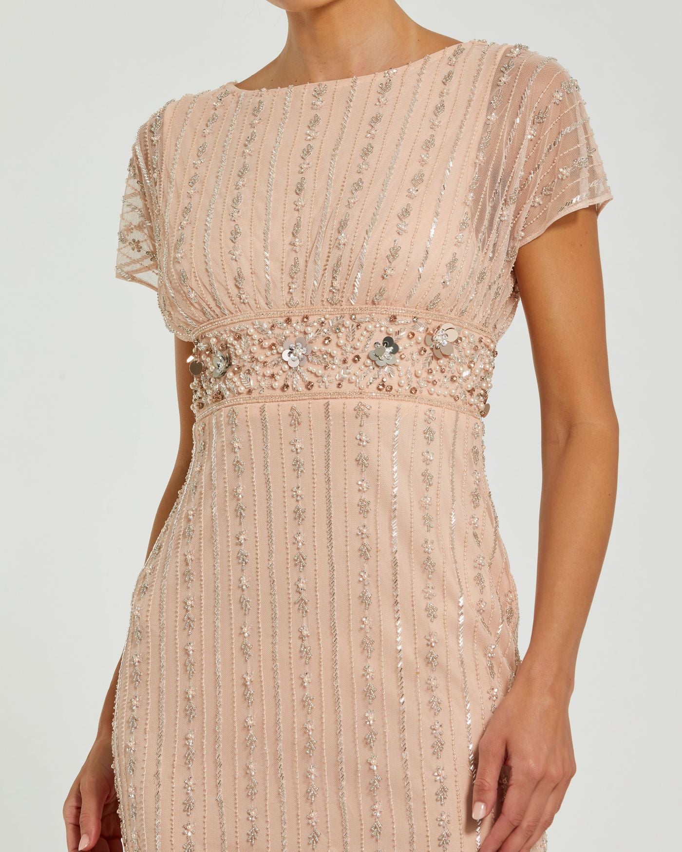 Light Pink Beaded Blouson Column Gown Mac Duggal