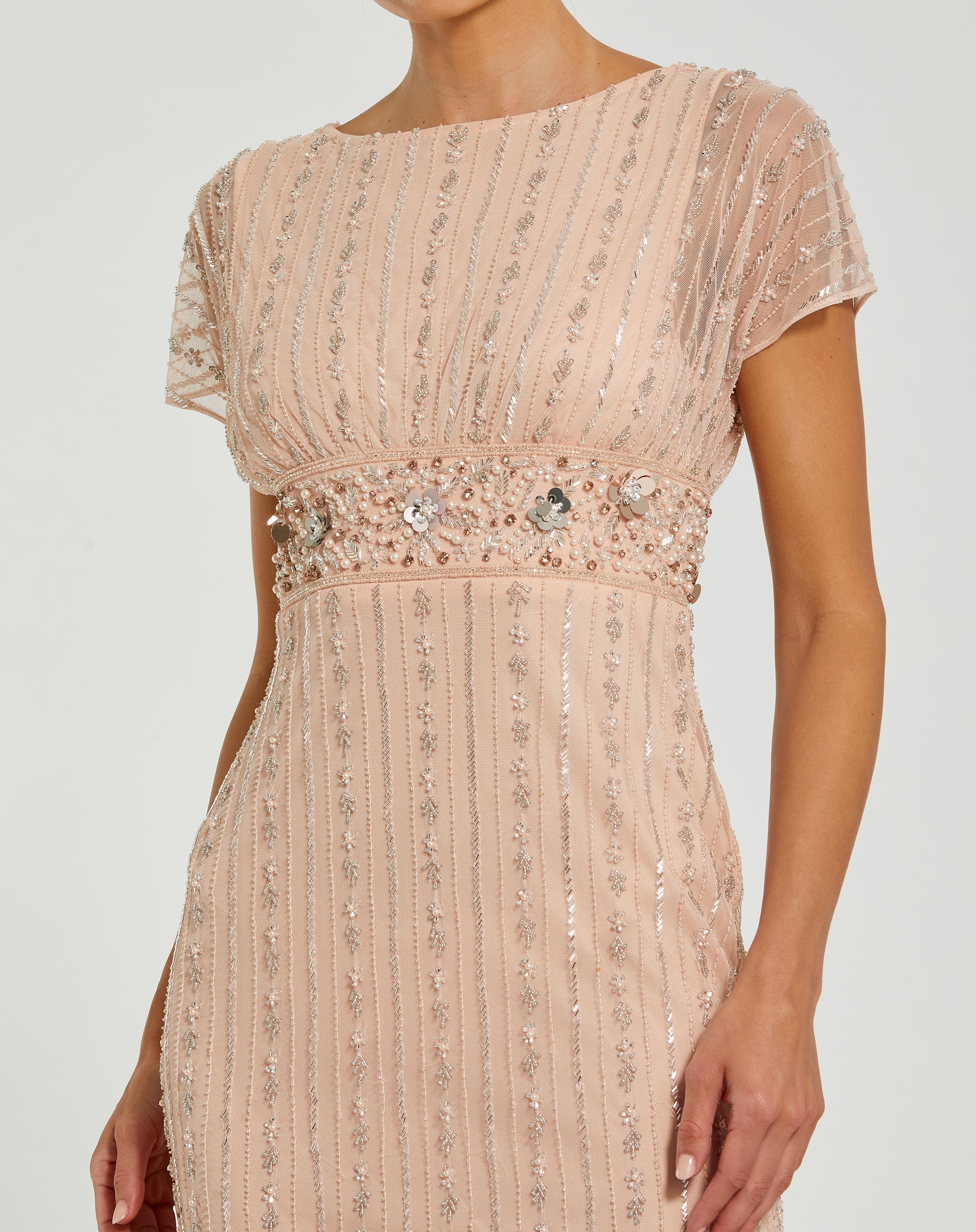 Light Pink Beaded Blouson Column Gown Mac Duggal