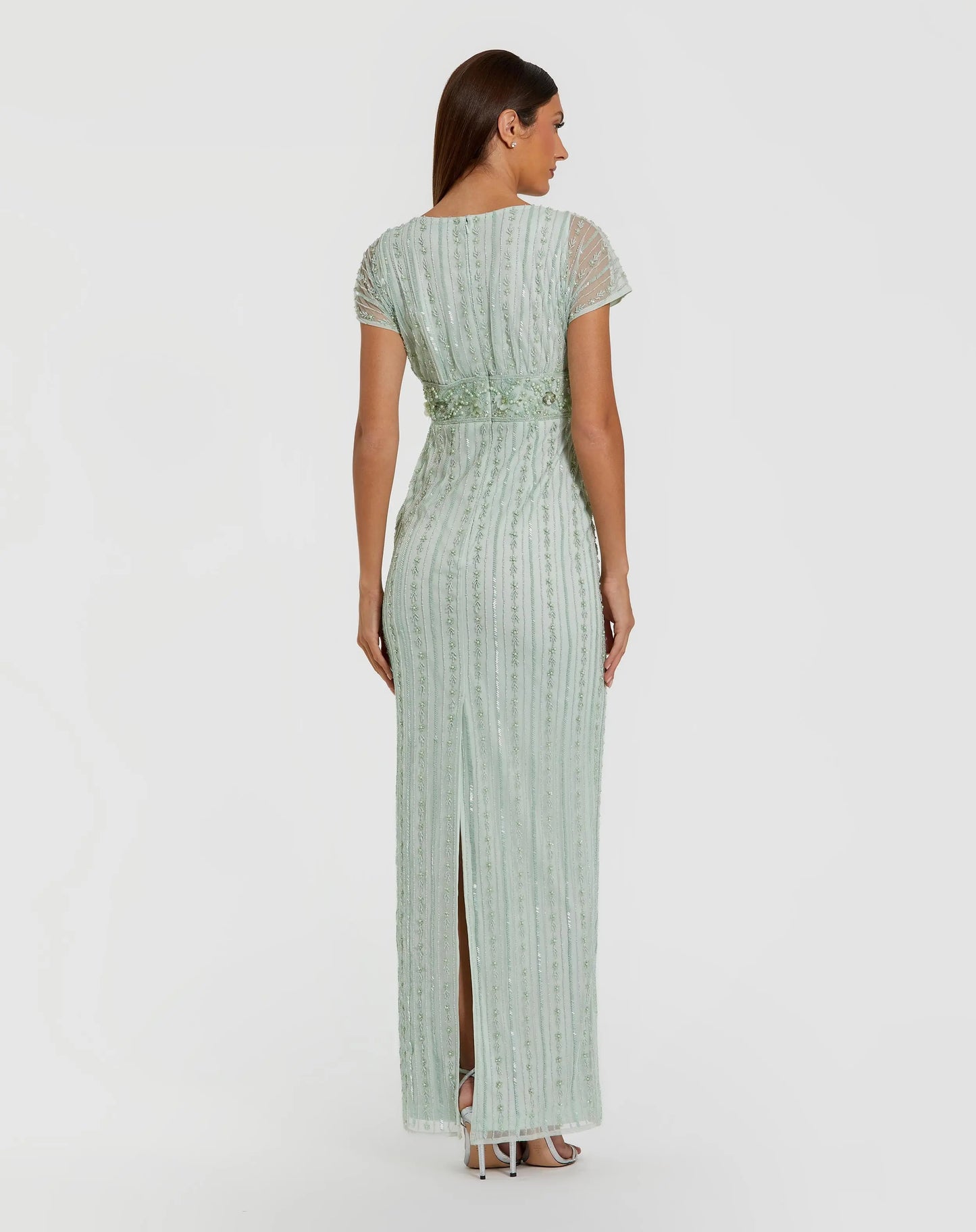 Blue Beaded Blouson Column Gown Mac Duggal