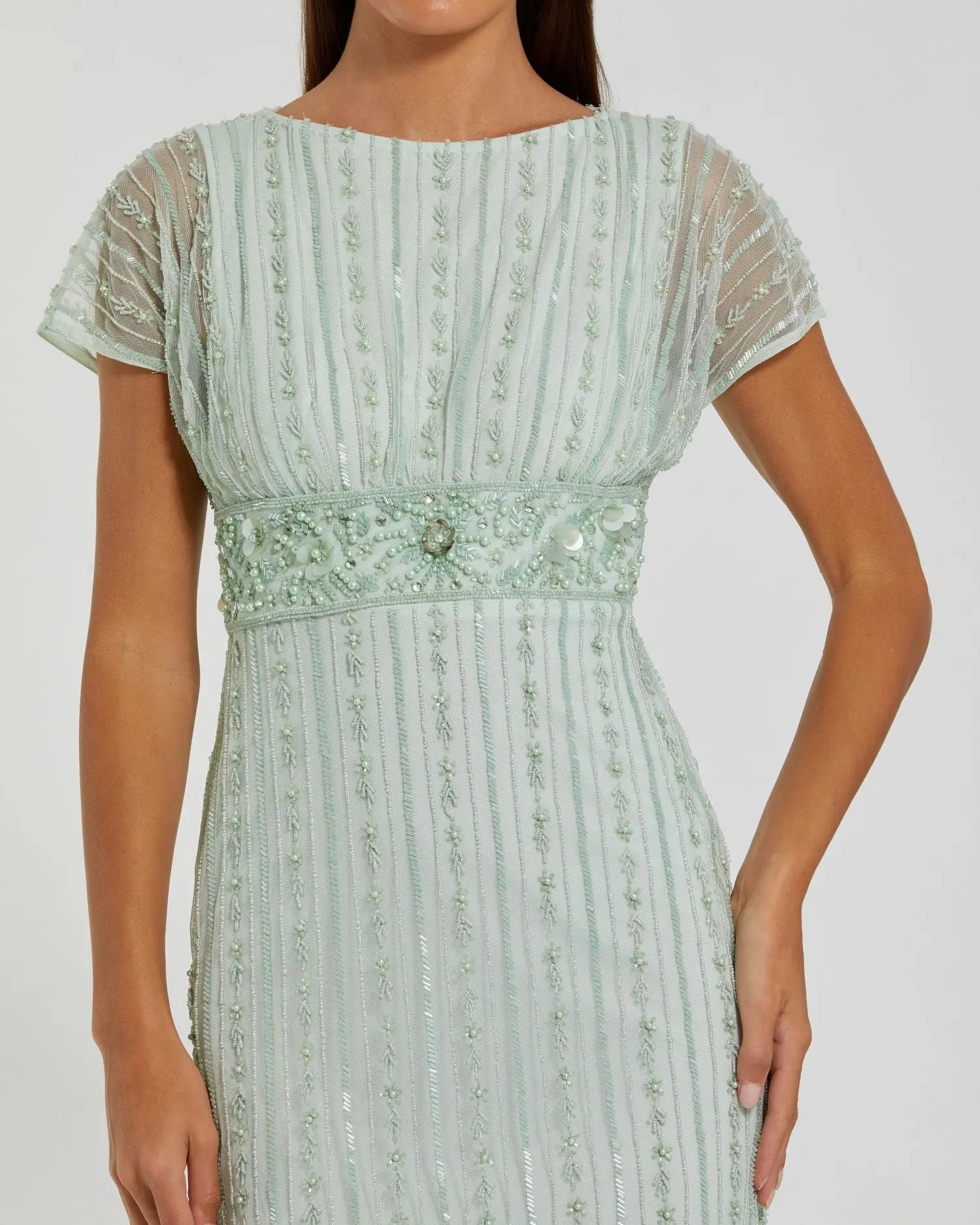 Blue Beaded Blouson Column Gown Mac Duggal