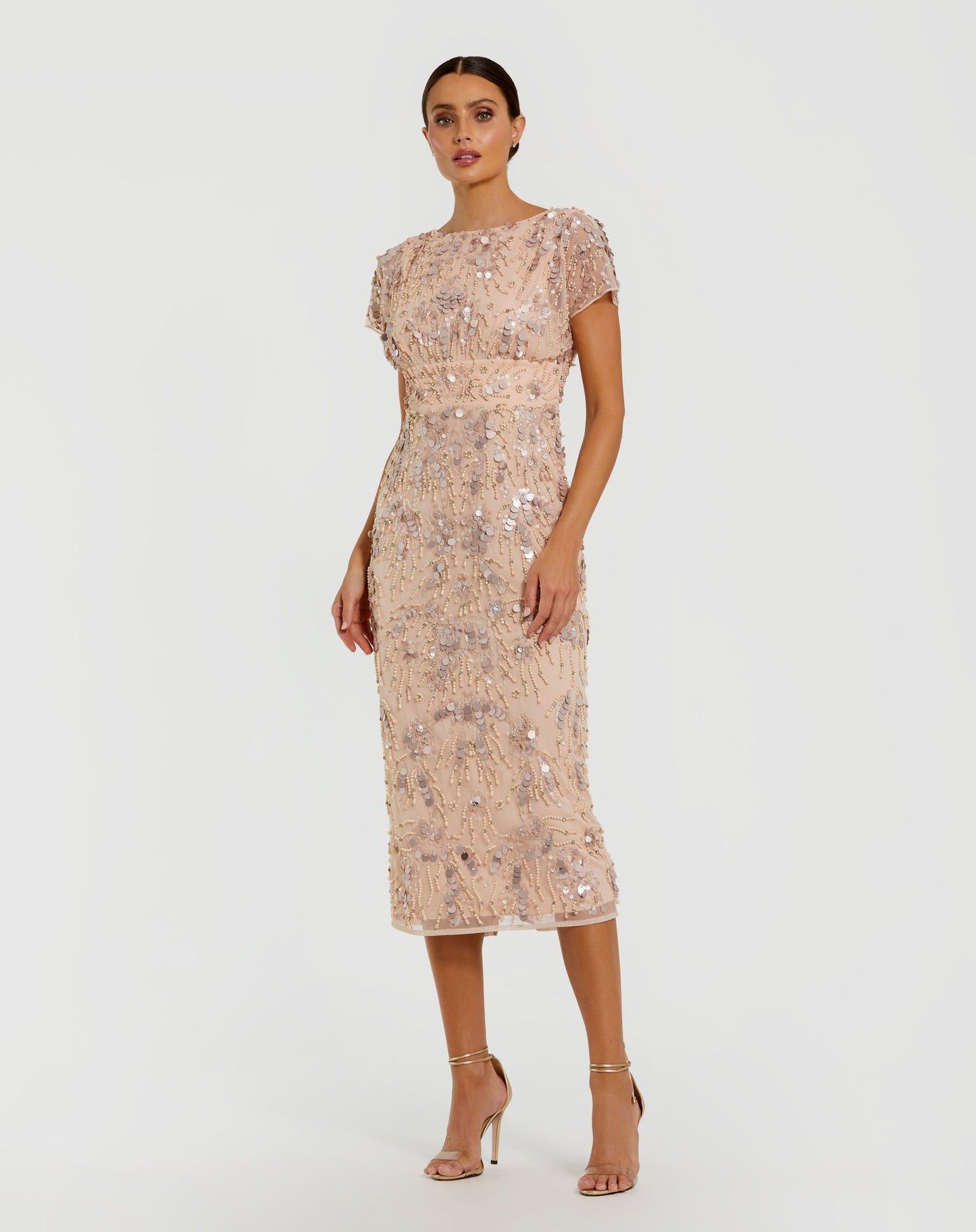 Pink Embellished Cap Sleeve Midi Dress - Mac Duggal