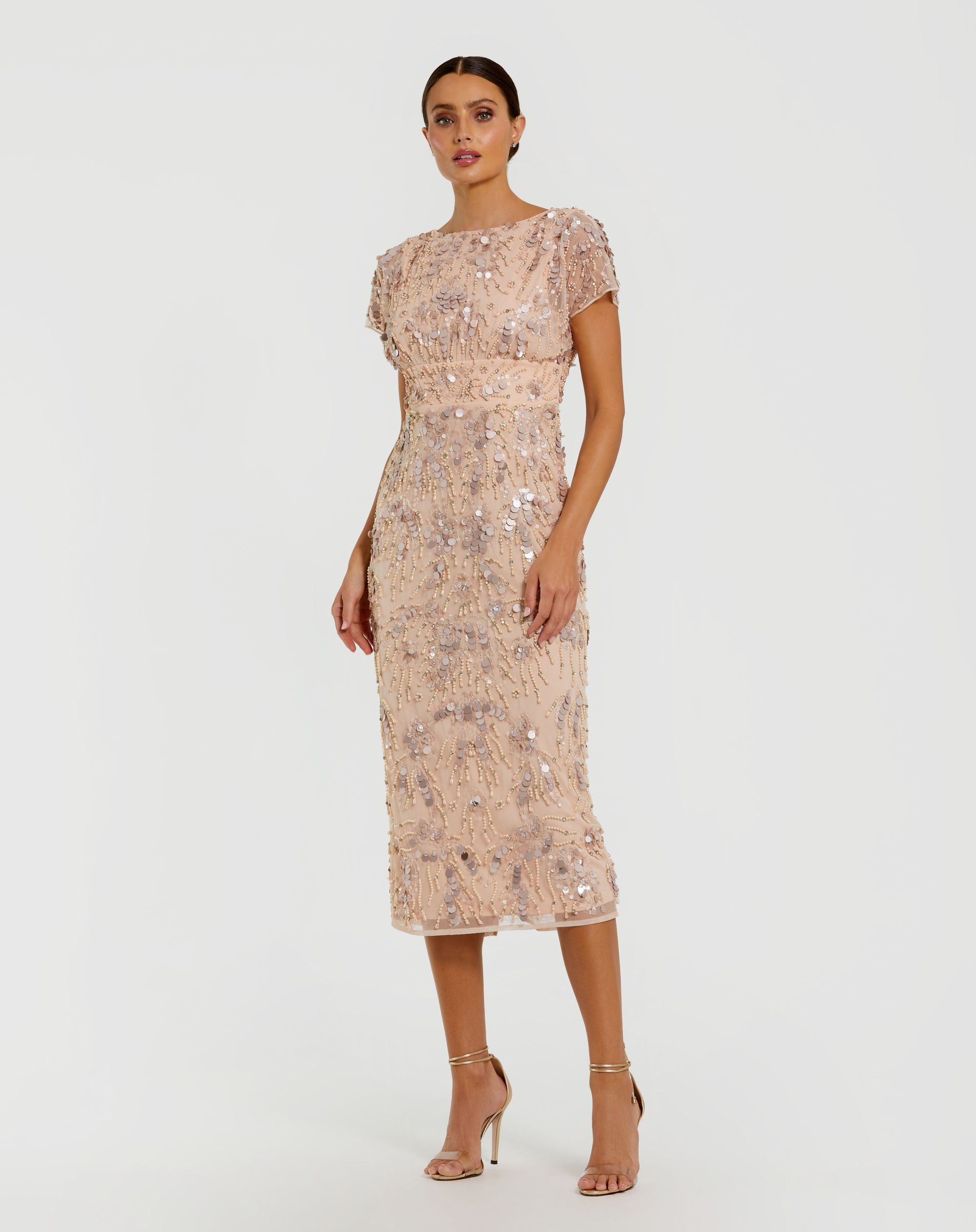 Pink Embellished Cap Sleeve Midi Dress - Mac Duggal