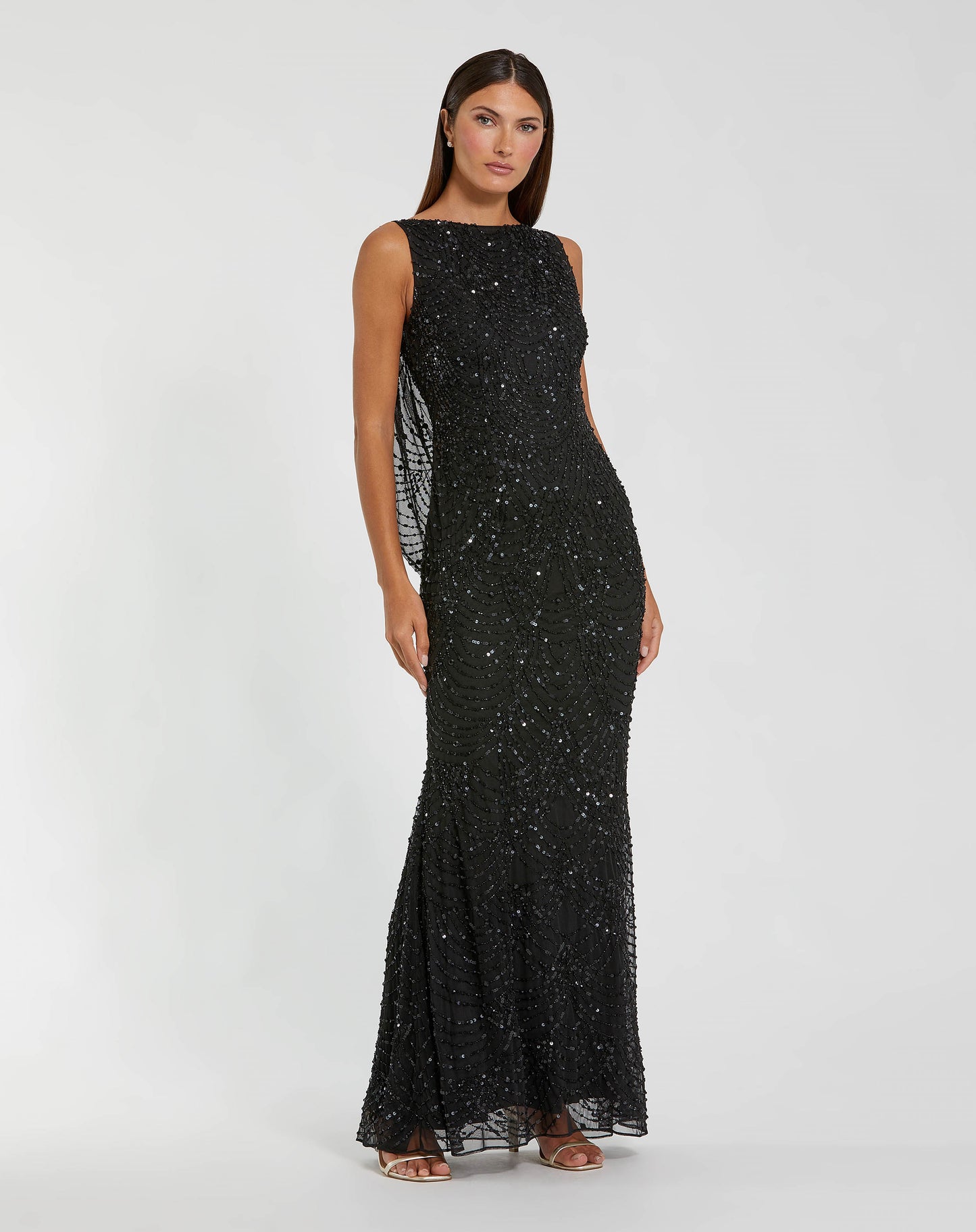 Black Beaded Open Back Column Gown Mac Duggal