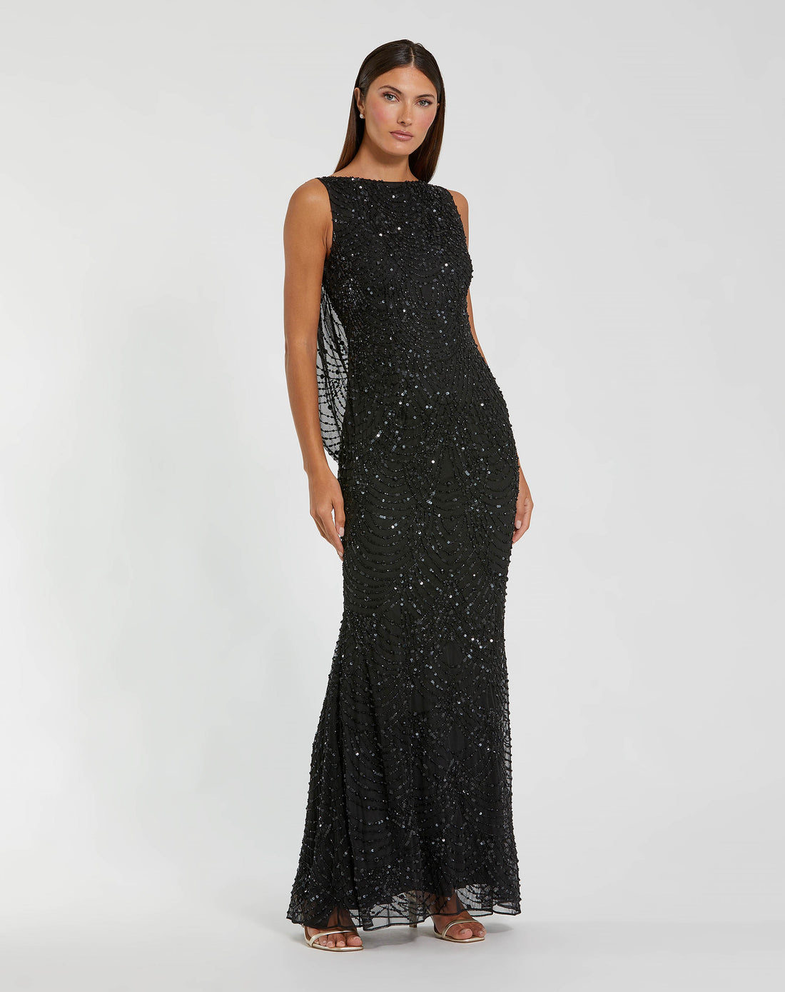 Black Beaded Open Back Column Gown Mac Duggal