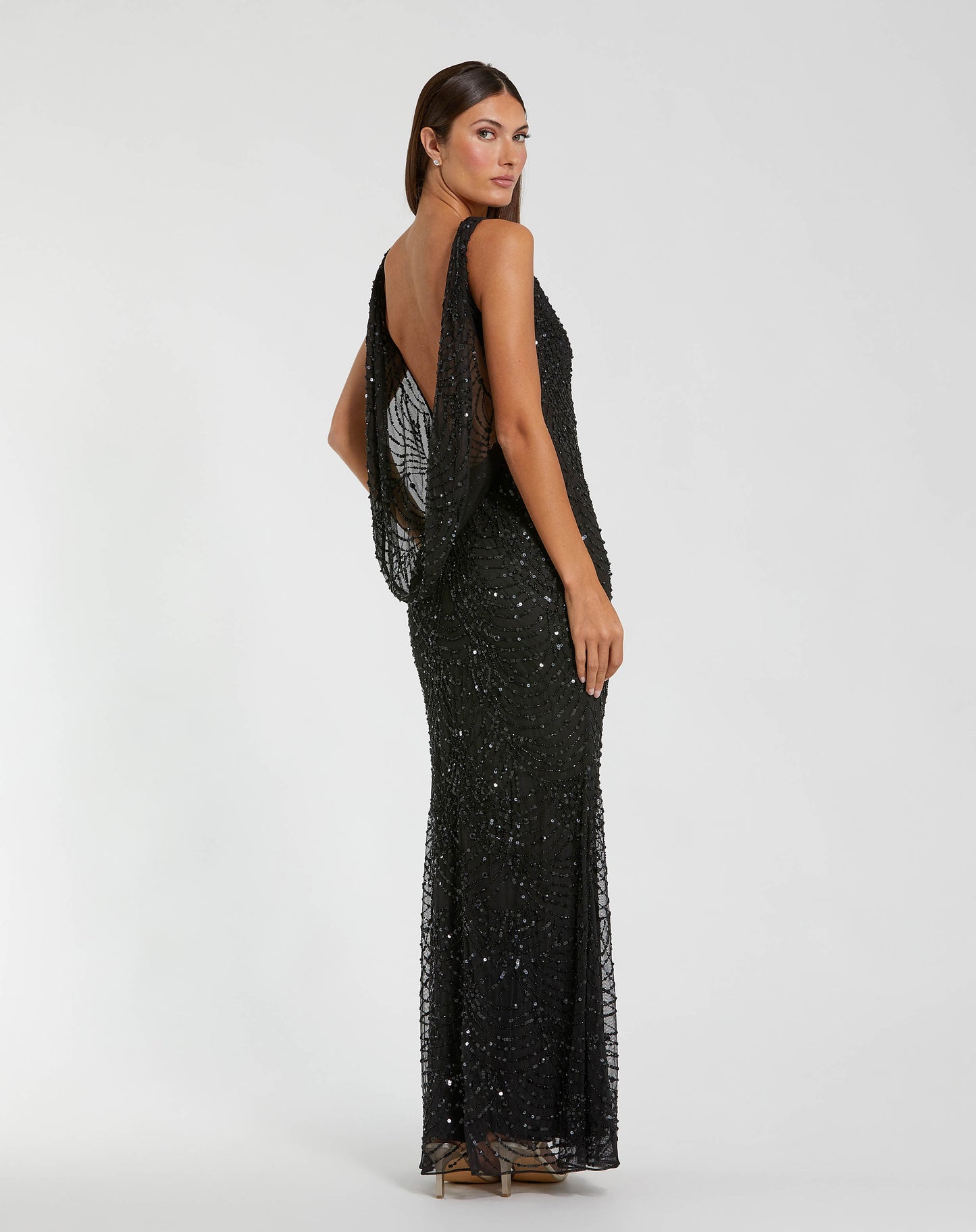 Black Beaded Open Back Column Gown Mac Duggal