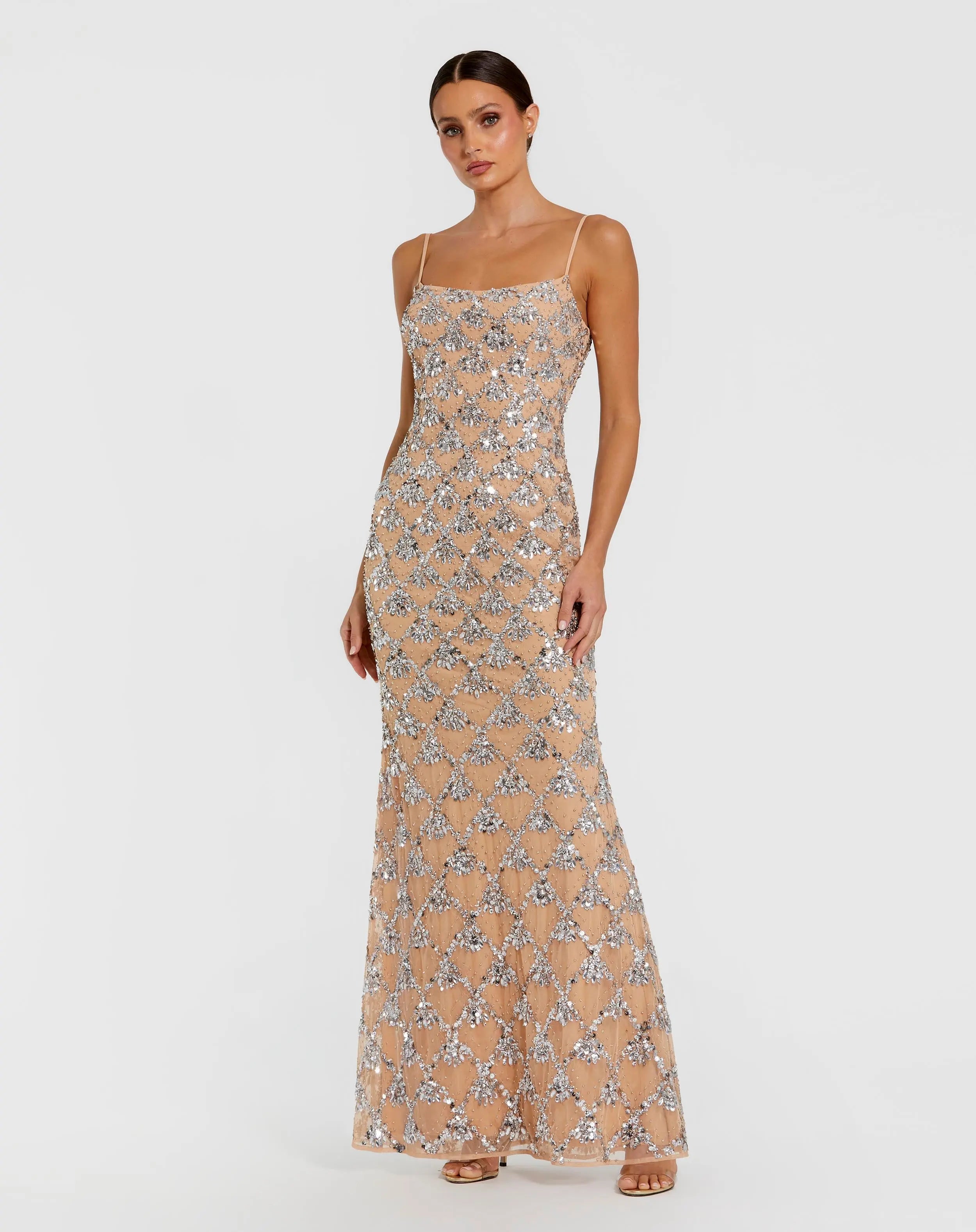 mac duggal sequin dress Disc Embellished Maxi Gown with Feather Detail Dusty Rose, Size 10 Models are wearing the Indigo Mac Duggal | Signature Dresses