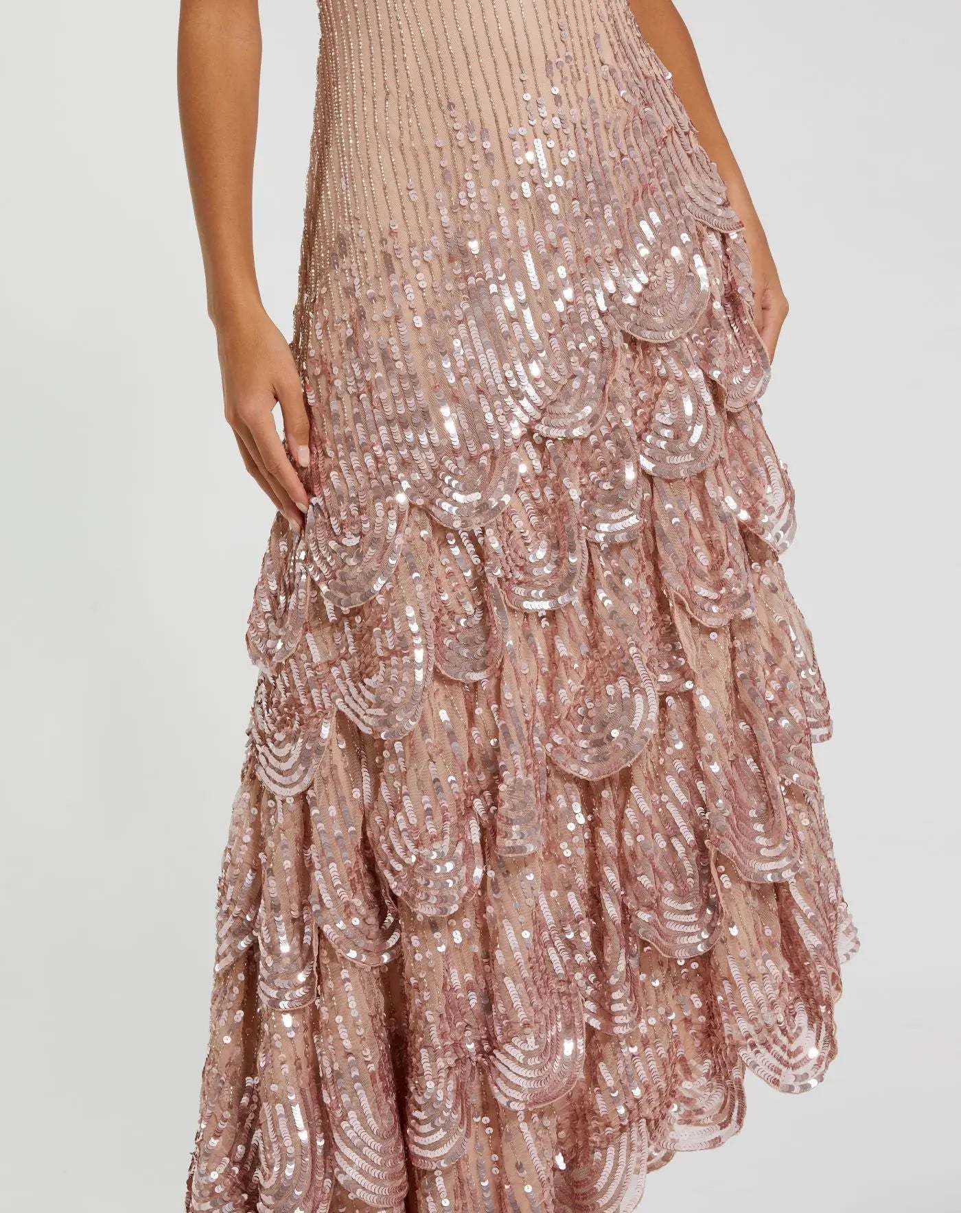 Pink Asymmetrical Scallop Hem Embellished Dress - Mac Duggal