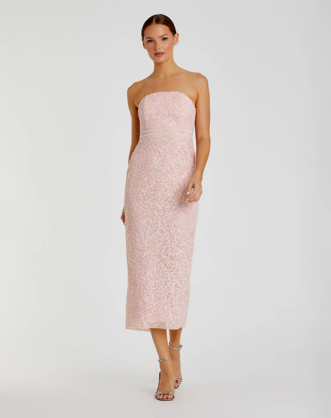 Pink Pearl Embellished Strapless Midi Dress Mac Duggal